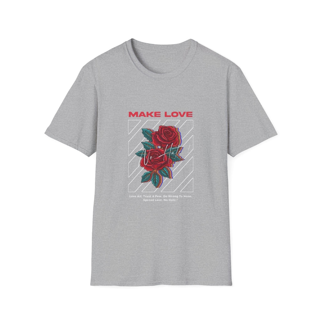 Make Love Rose graphic T-Shirt | Retro stripes, red rose design