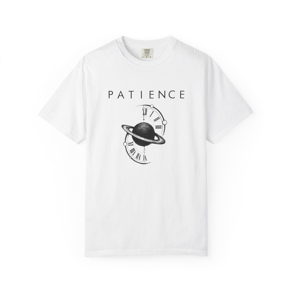 Patience Planet Graphic Tee — Vintage Clock & Saturn T-Shirt