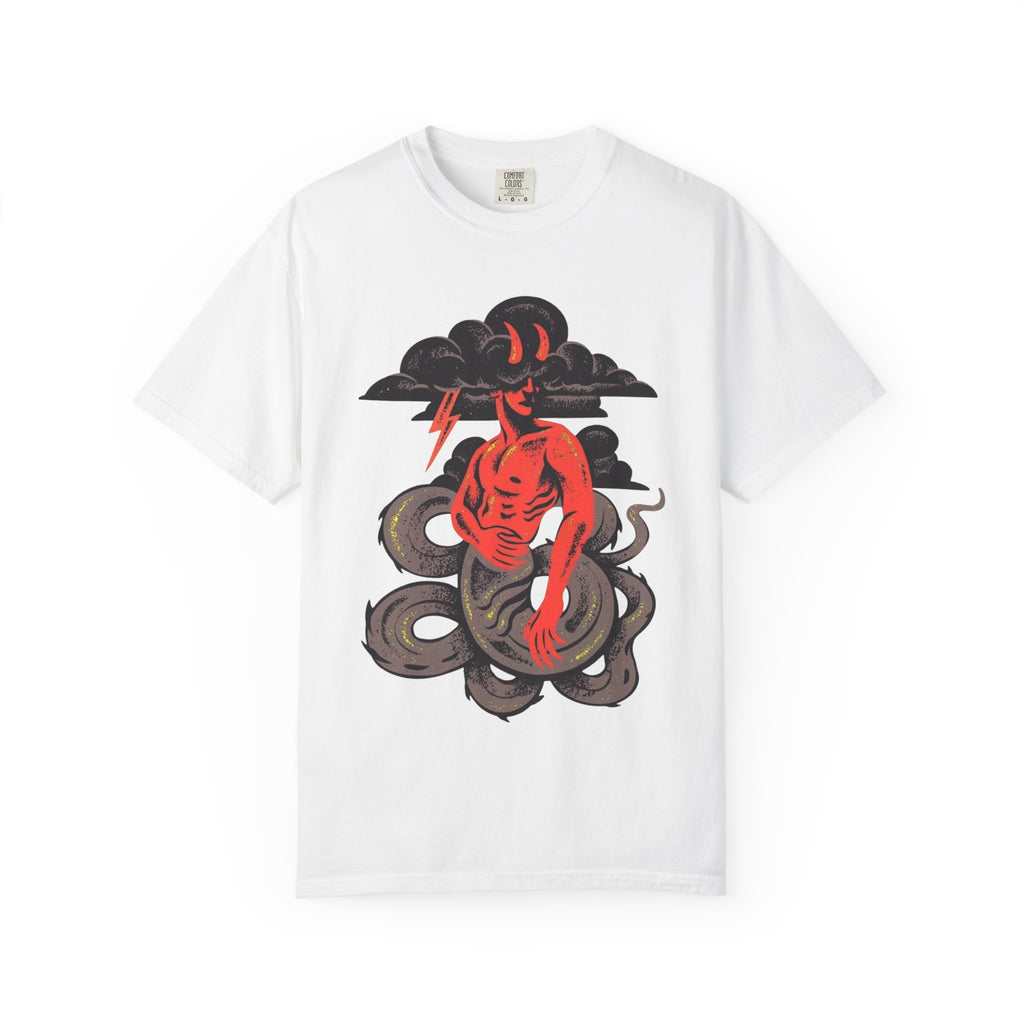 Graphic T-Shirt — Red Devil & Serpent Illustration Tee