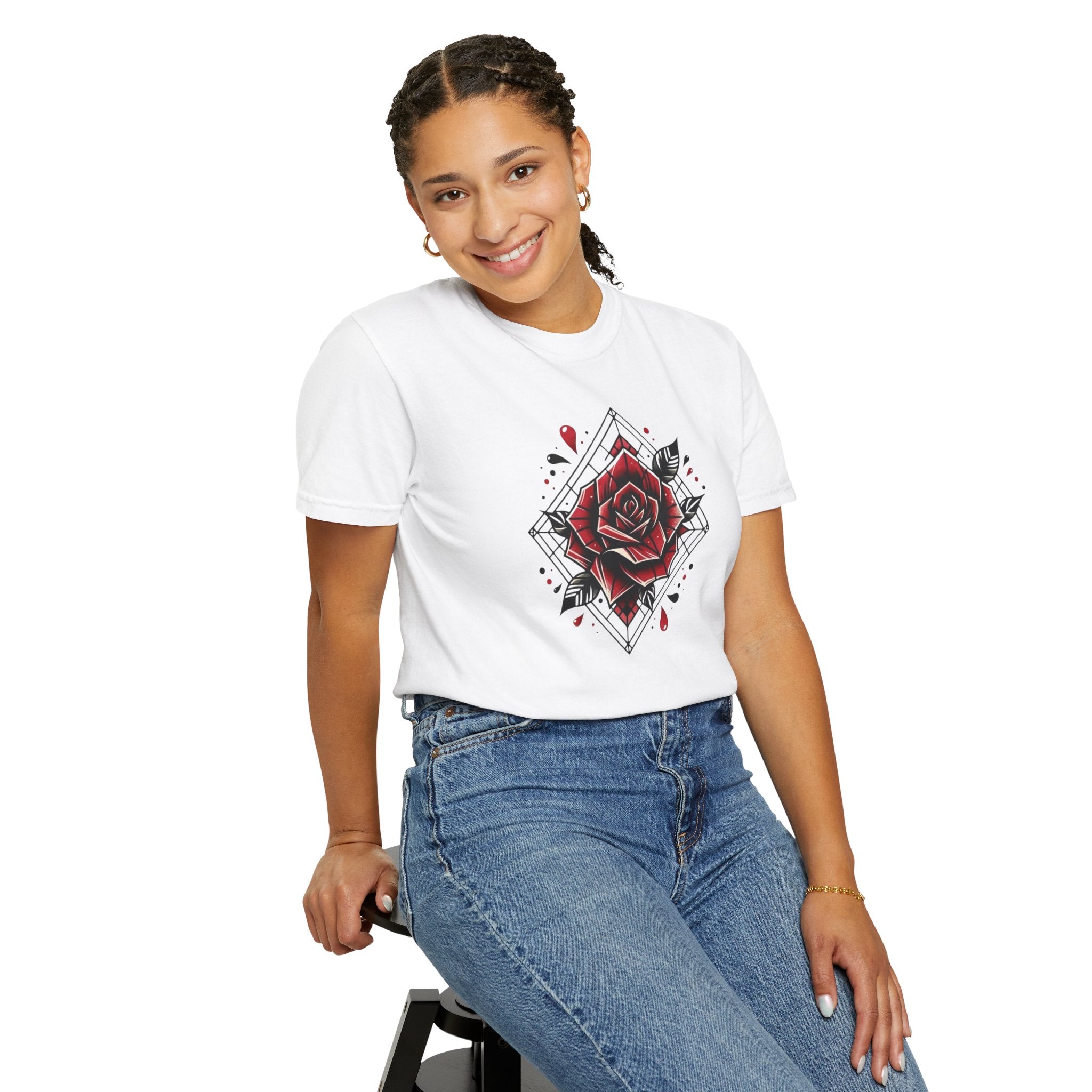 Rose Tattoo Graphic T-Shirt — Red Rose Diamond Design