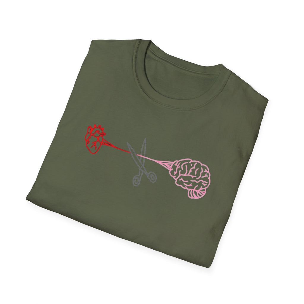 Heart and Brain Scissors T-Shirt | Heart vs Brain Illustration