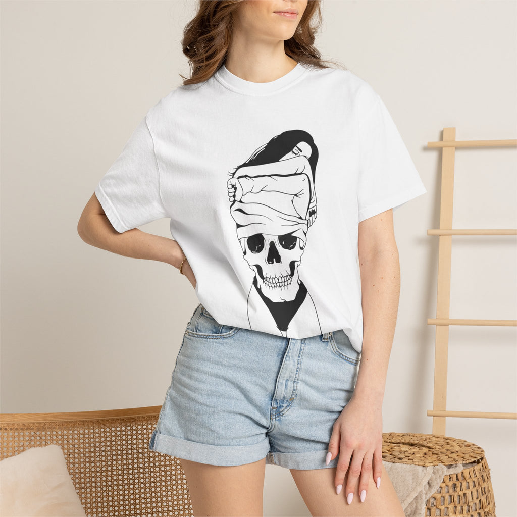 Skull Bandage Graphic T-Shirt — Minimal Monochrome Skull Tee