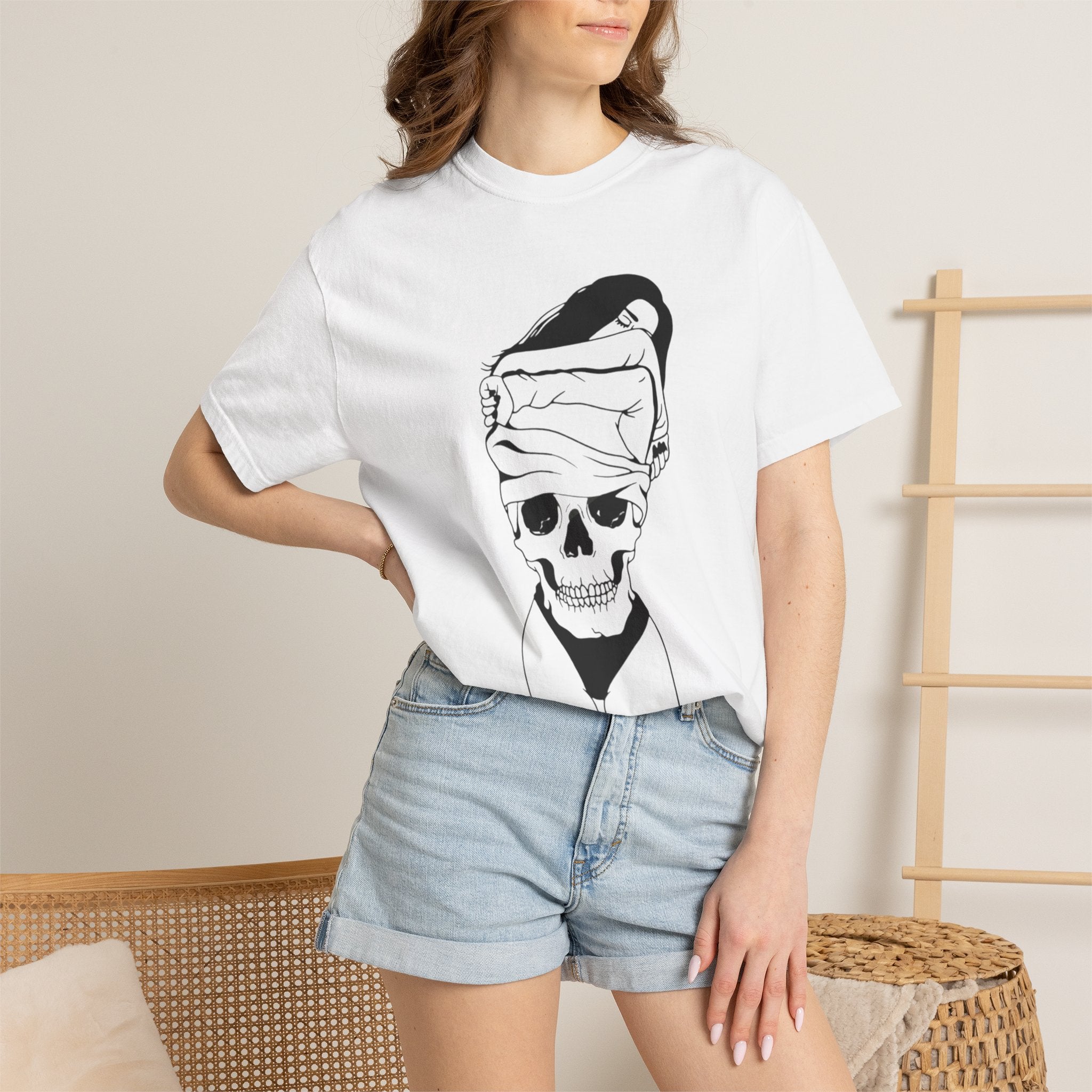 Skull Bandage Graphic T-Shirt — Minimal Monochrome Skull Tee