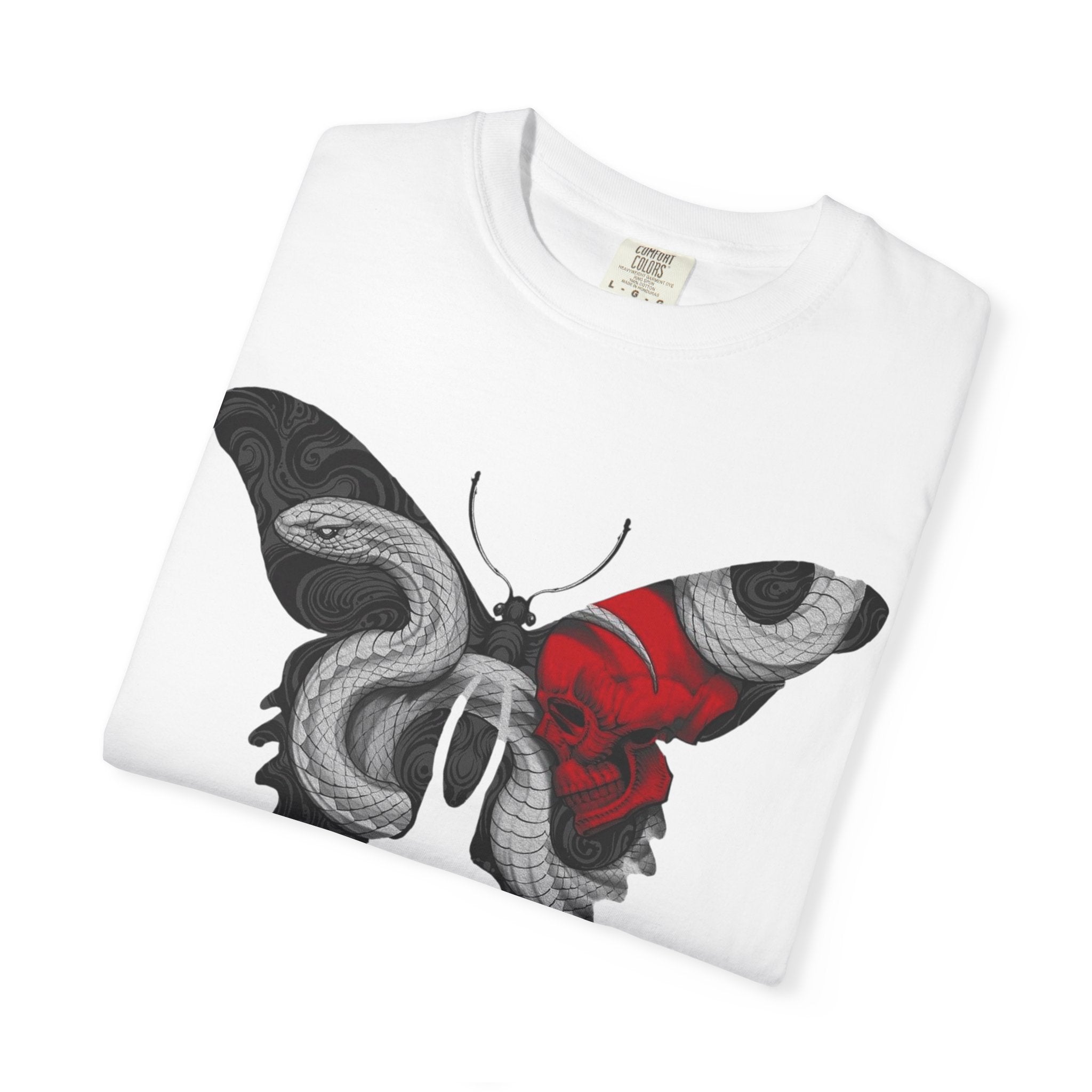 Mystic Moth Tee — Red Kabuki Mask Butterfly Graphic T-Shirt