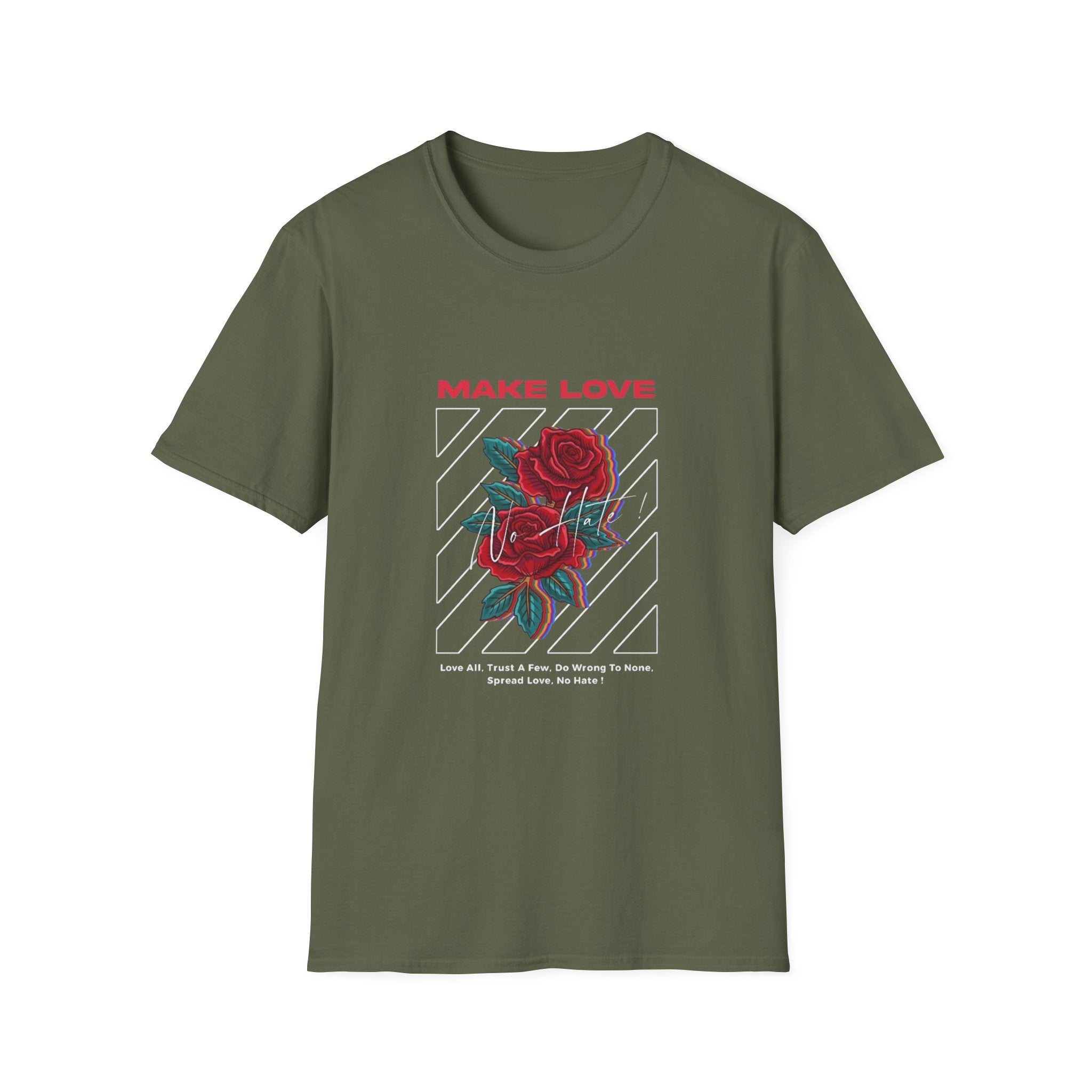 Make Love Rose graphic T-Shirt | Retro stripes, red rose design