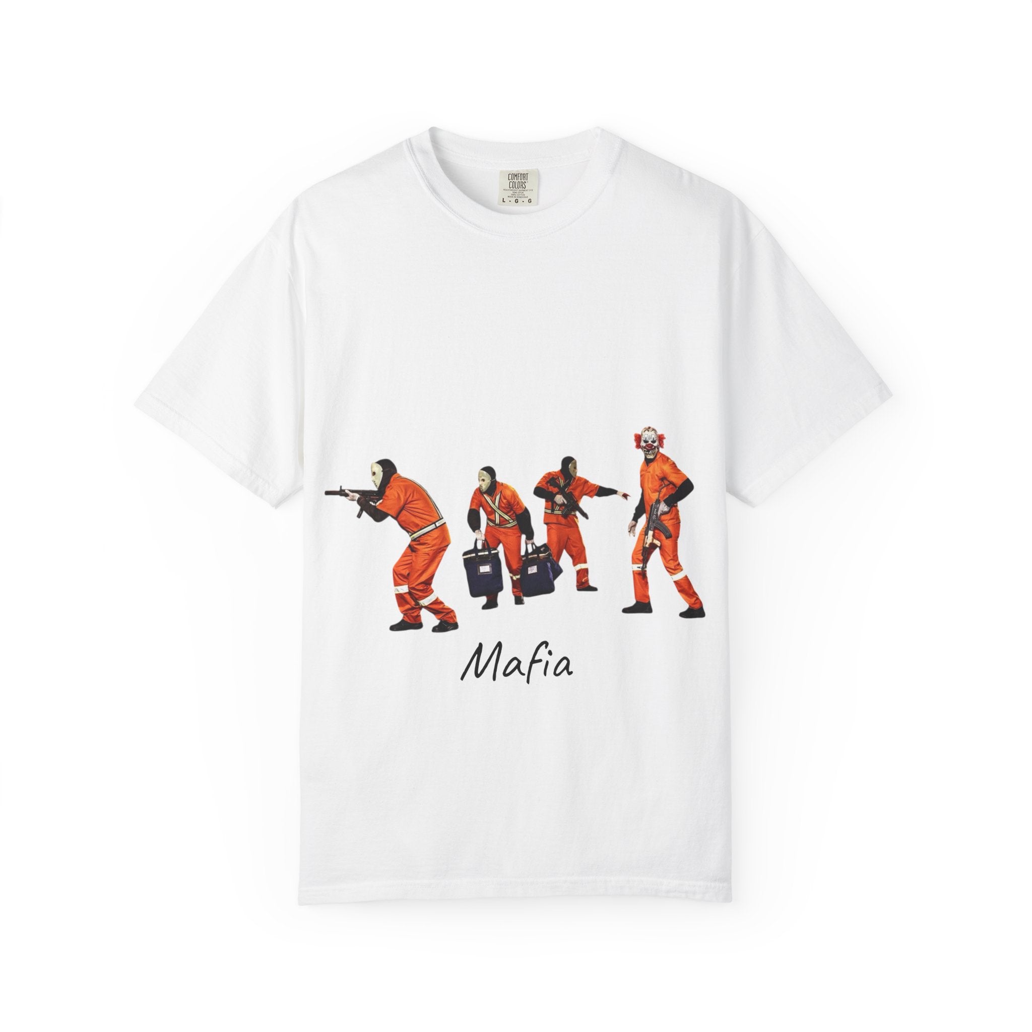 Mafia Heist Crew T-Shirt — Graphic Crew in Orange Jumpsuits