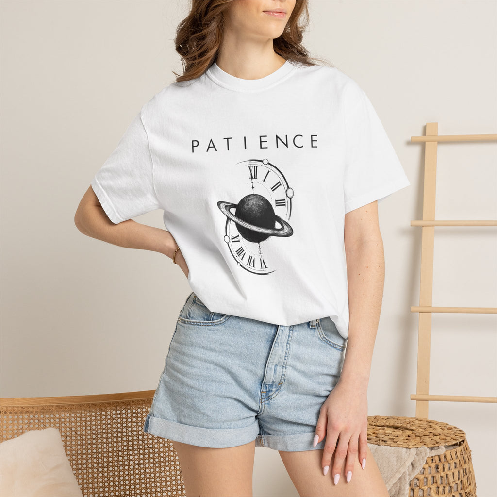 Patience Planet Graphic Tee — Vintage Clock & Saturn T-Shirt