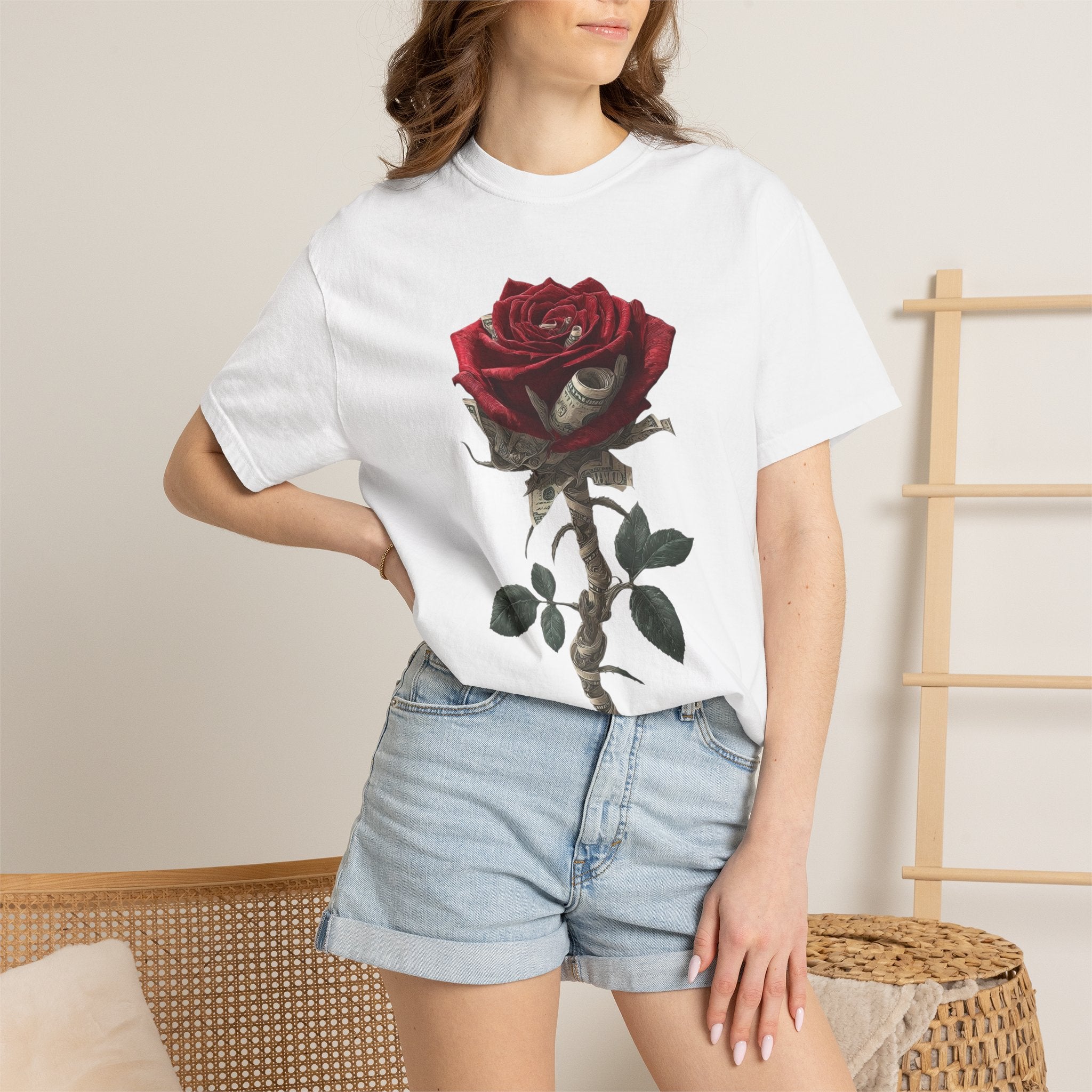 Rose Eye Graphic T-Shirt — Gothic Red Rose Illustration Tee