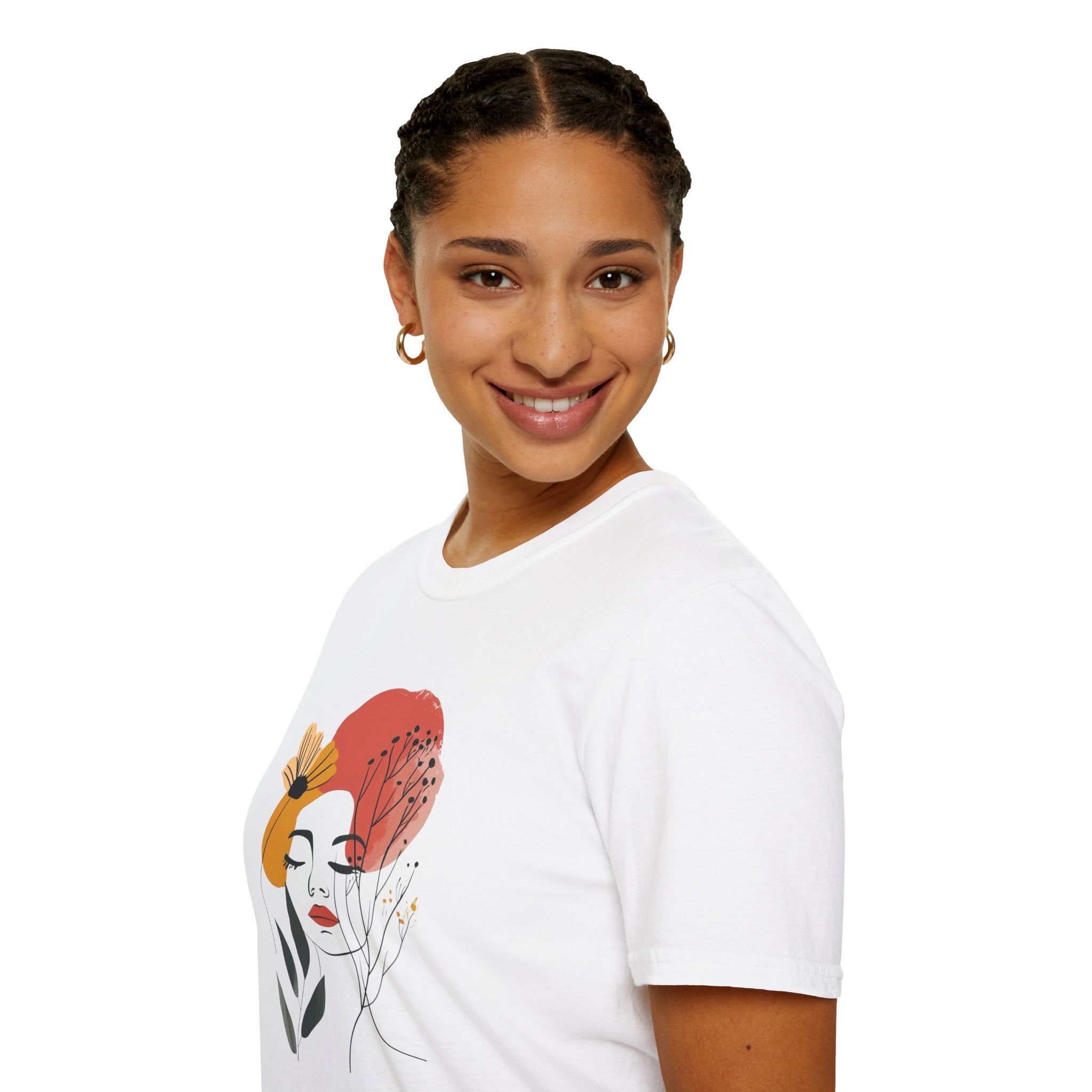 Abstract Floral Face T-Shirt — Minimalist Artistic Woman Graphic Tee