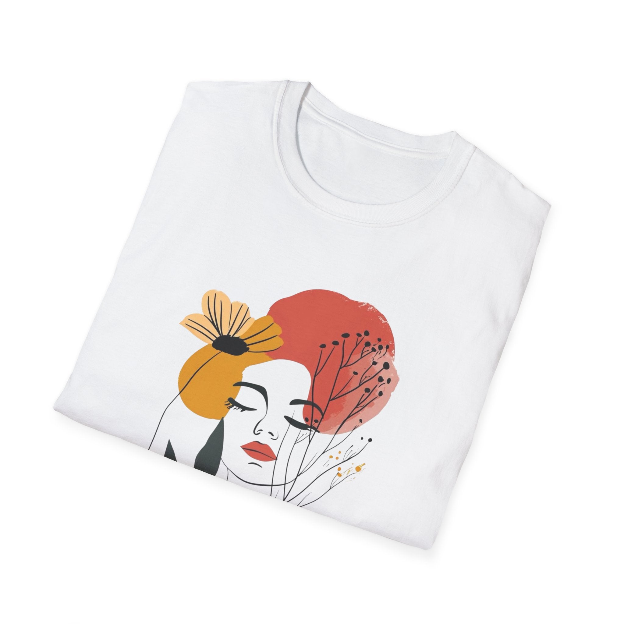 Abstract Floral Face T-Shirt — Minimalist Artistic Woman Graphic Tee
