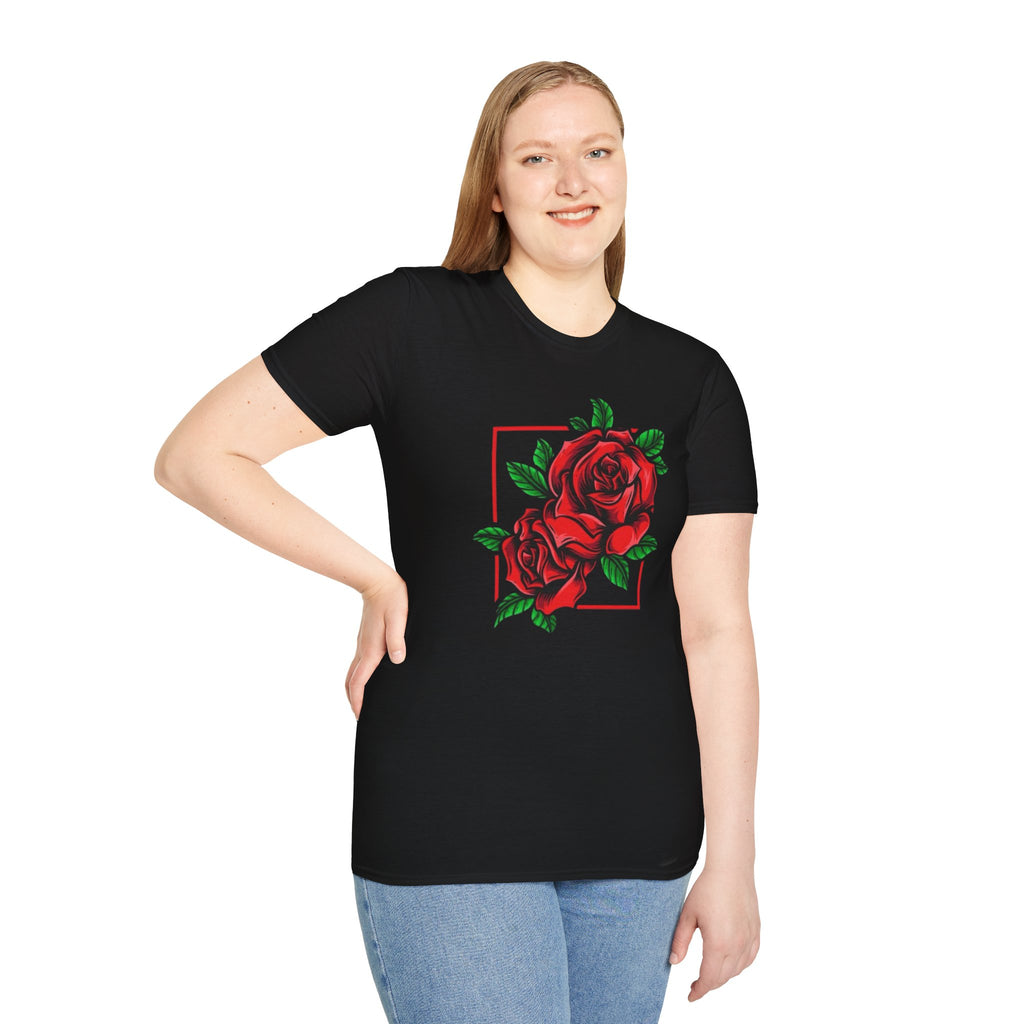 Red Rose Frame T-Shirt — Floral Graphic Tee for Women & Men