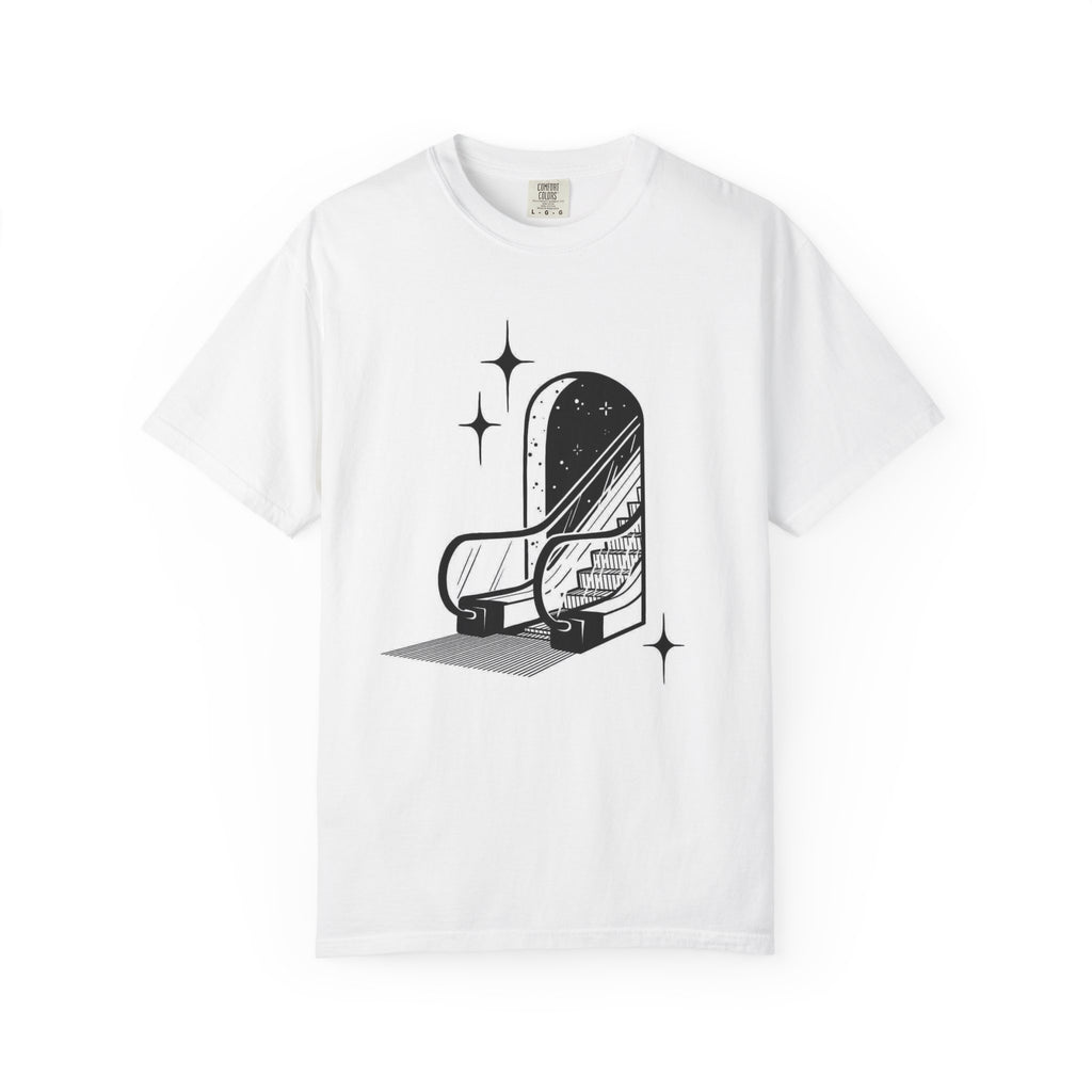 Escalator to Nowhere T-Shirt — Retro Surreal Staircase Graphic Tee