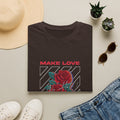 Make Love Rose graphic T-Shirt | Retro stripes, red rose design
