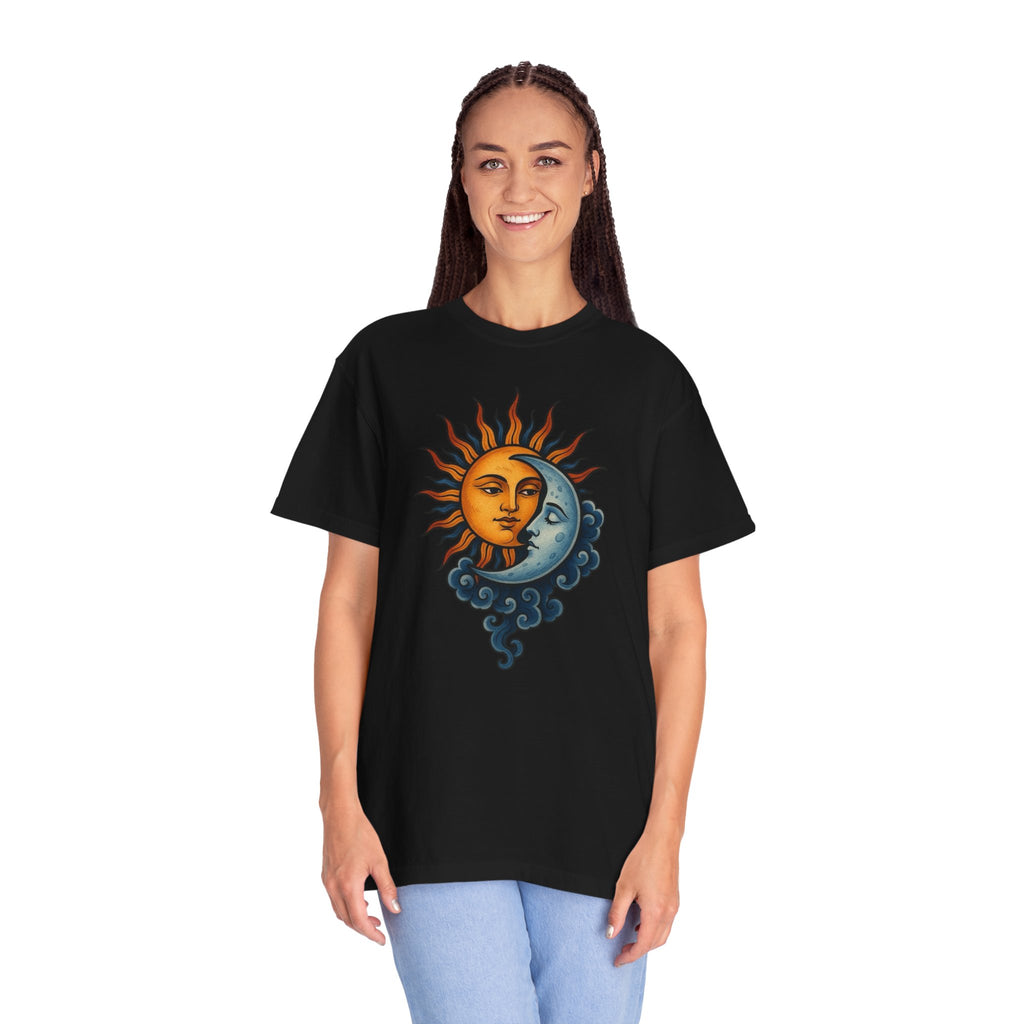 Sun and Moon Vintage Graphic T-Shirt — Celestial Solar Lunar Design