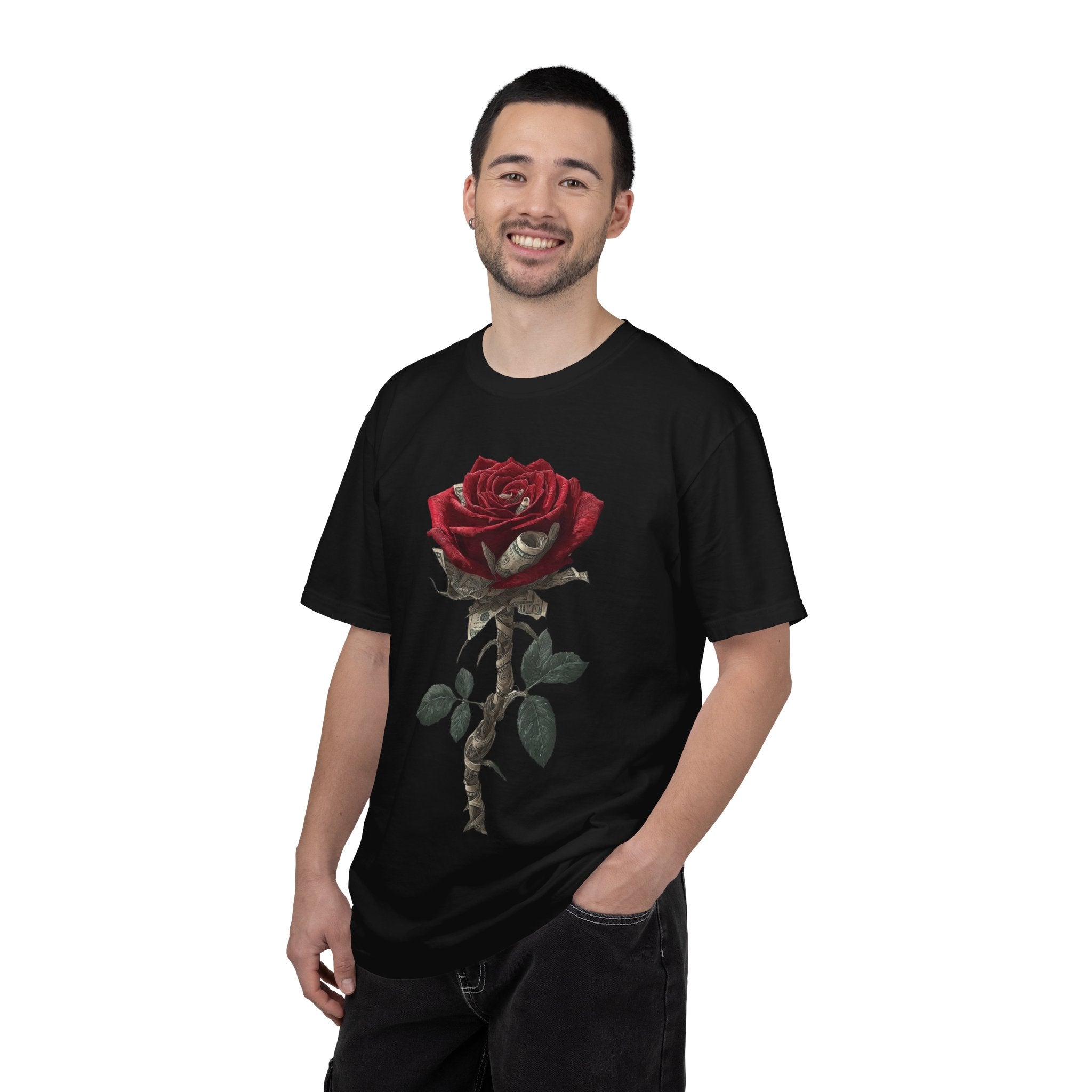 Graphic T-Shirt — Gothic Red Rose & Playing Card King/Queen Design