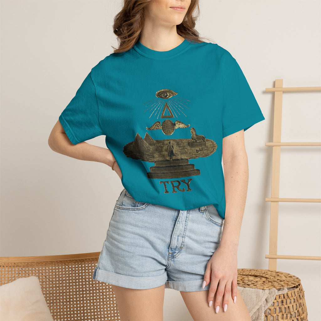 TRY Motivational T-Shirt — Vintage Eye & Triangle Graphic Tee