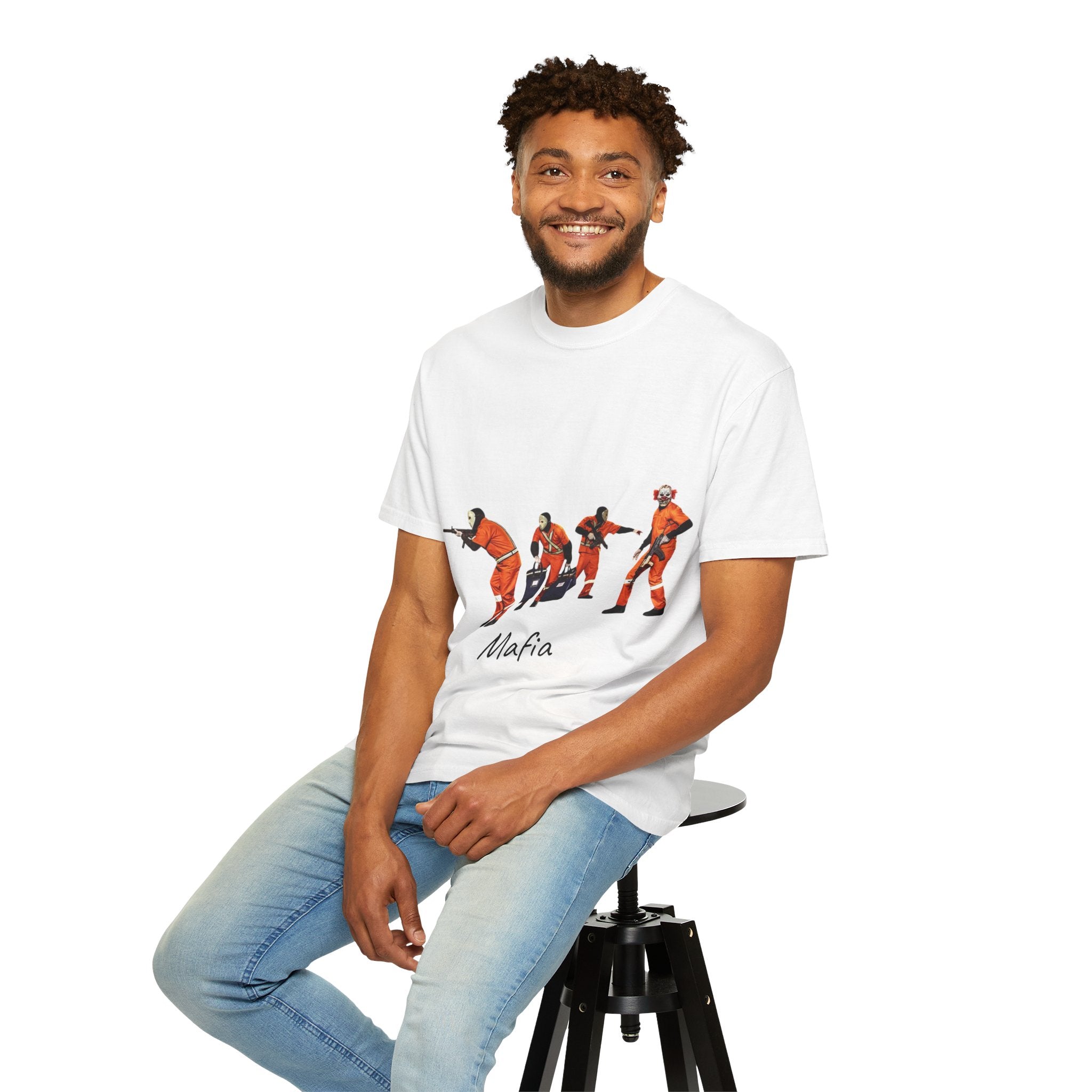 Mafia Heist Crew T-Shirt — Graphic Crew in Orange Jumpsuits