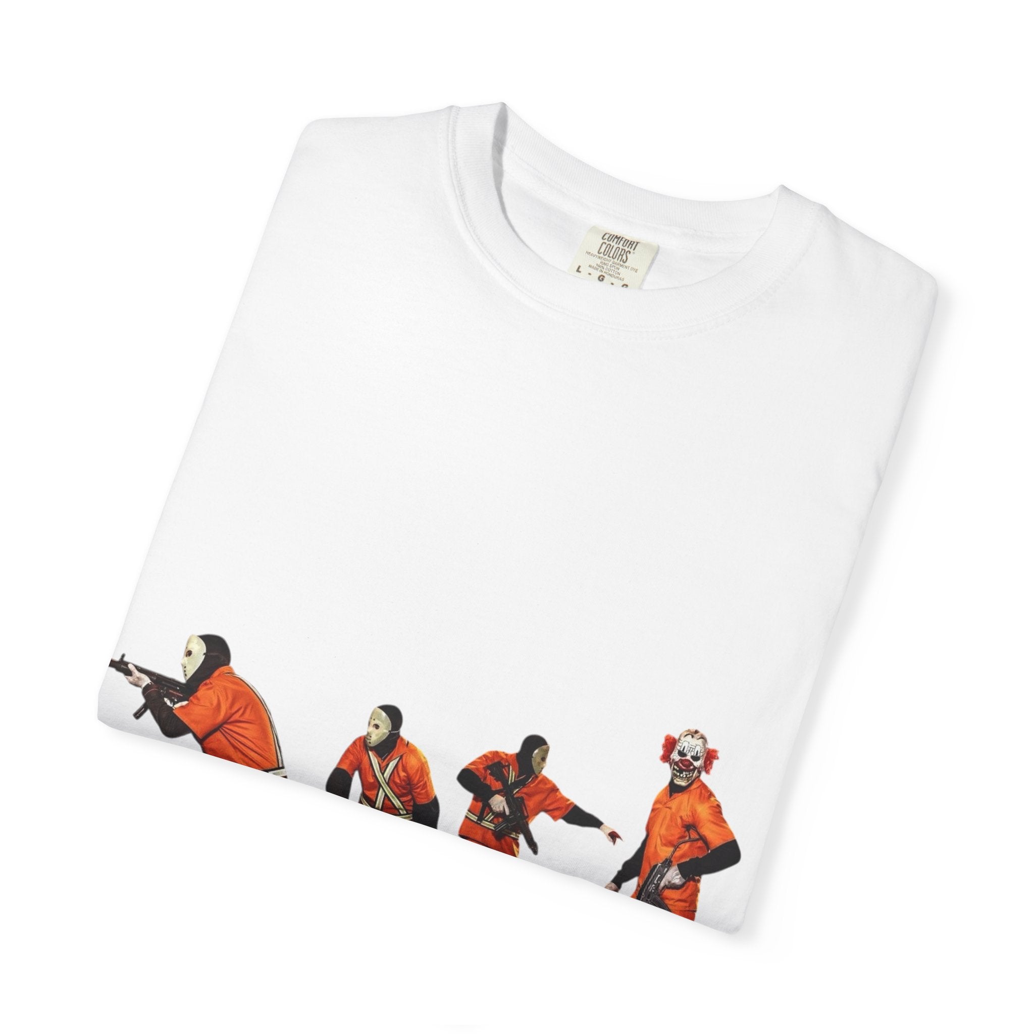 Mafia Heist Crew T-Shirt — Graphic Crew in Orange Jumpsuits