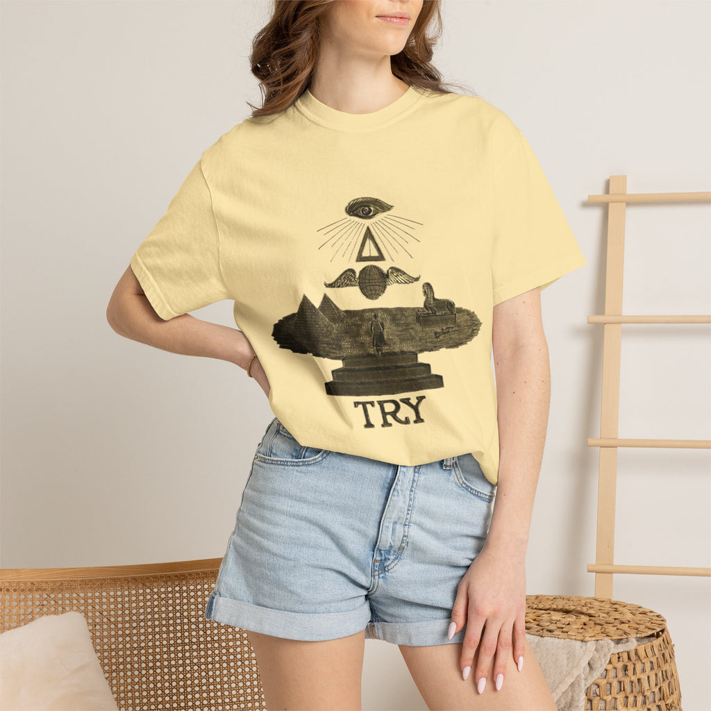 TRY Motivational T-Shirt — Vintage Eye & Triangle Graphic Tee