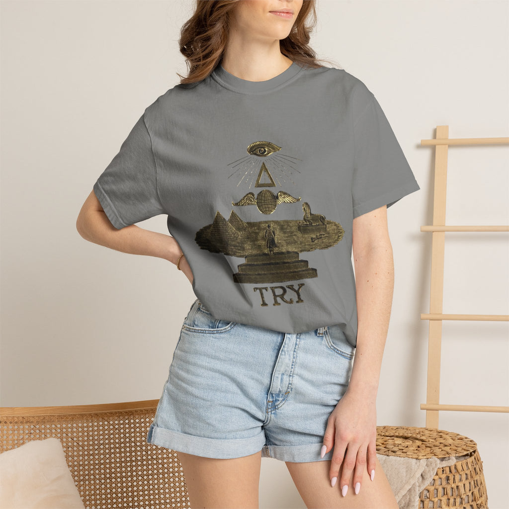 TRY Motivational T-Shirt — Vintage Eye & Triangle Graphic Tee