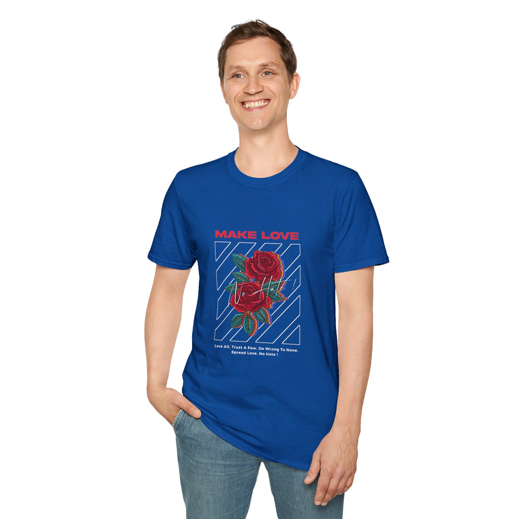 Make Love Rose graphic T-Shirt | Retro stripes, red rose design