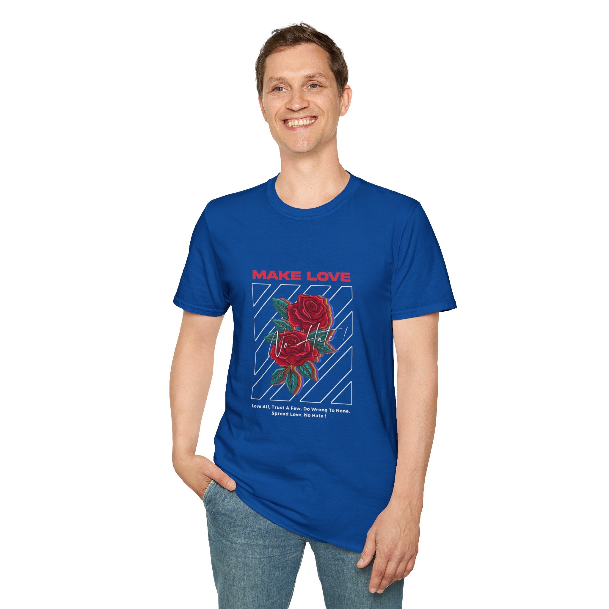 Make Love Rose graphic T-Shirt | Retro stripes, red rose design