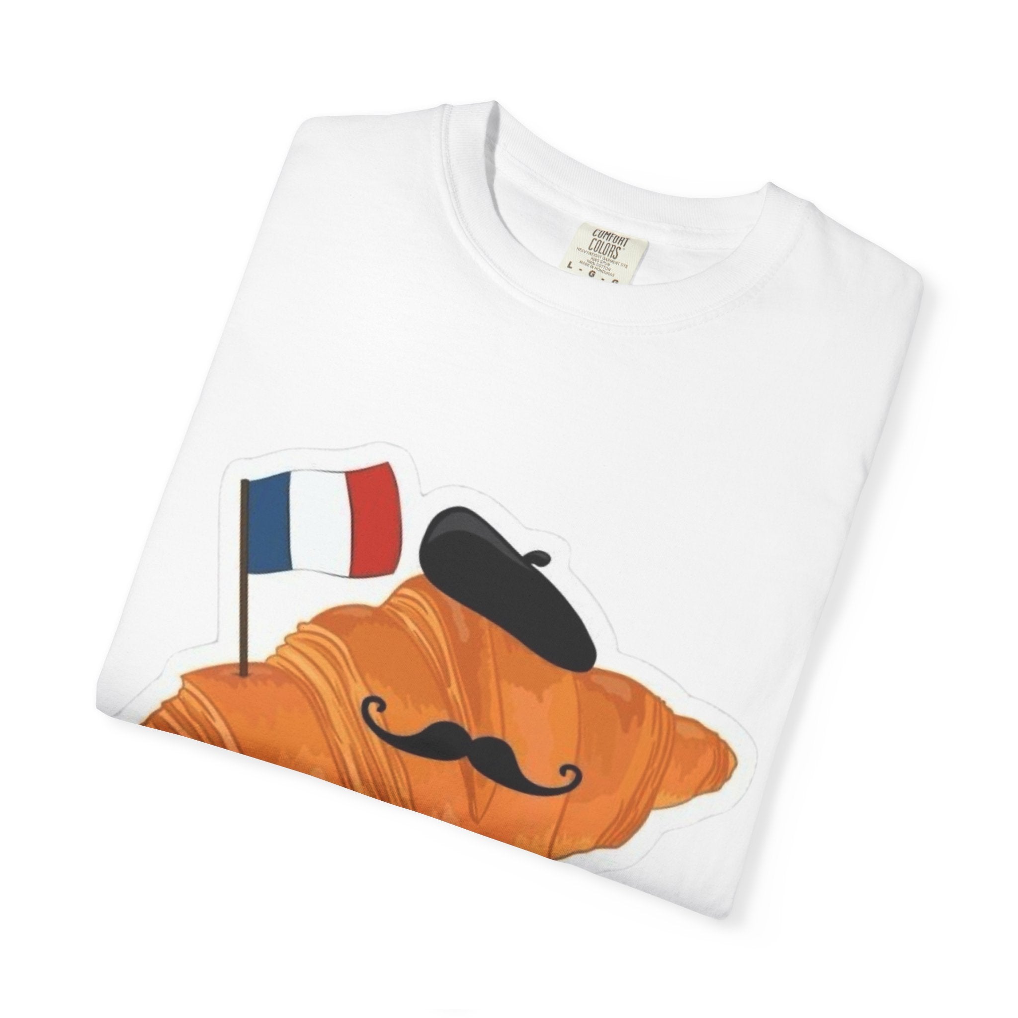Bonjour croissant with beret and French flag T-shirt | French pastry design