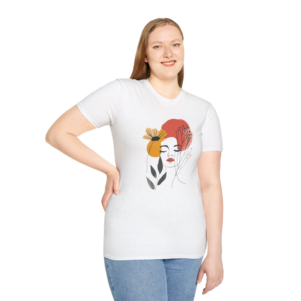 Abstract Floral Face T-Shirt — Minimalist Artistic Woman Graphic Tee