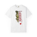 T-Shirt — Split Camo & Floral Pattern Graphic (Red Tassel)