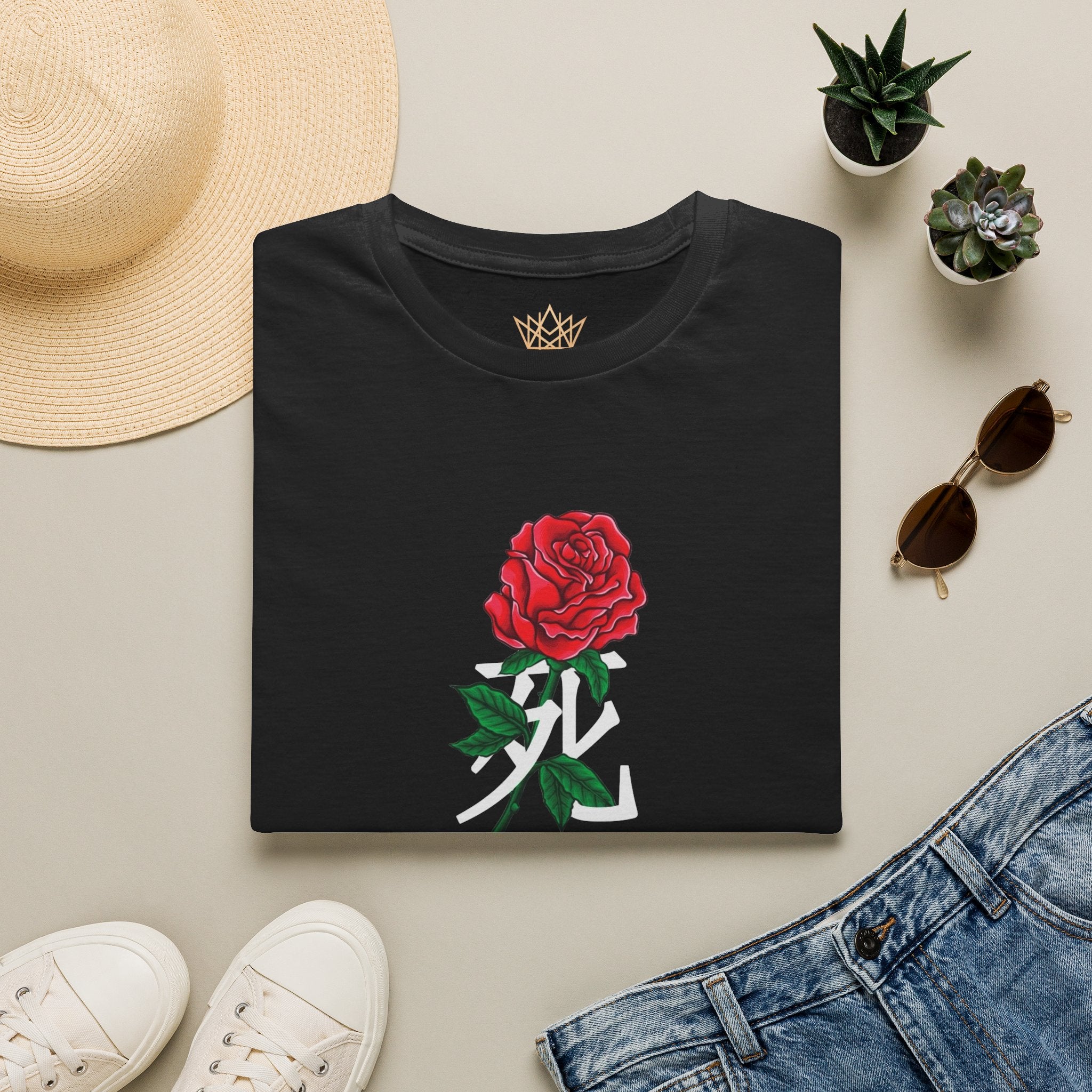 Rose Graphic T-Shirt with Japanese Kanji