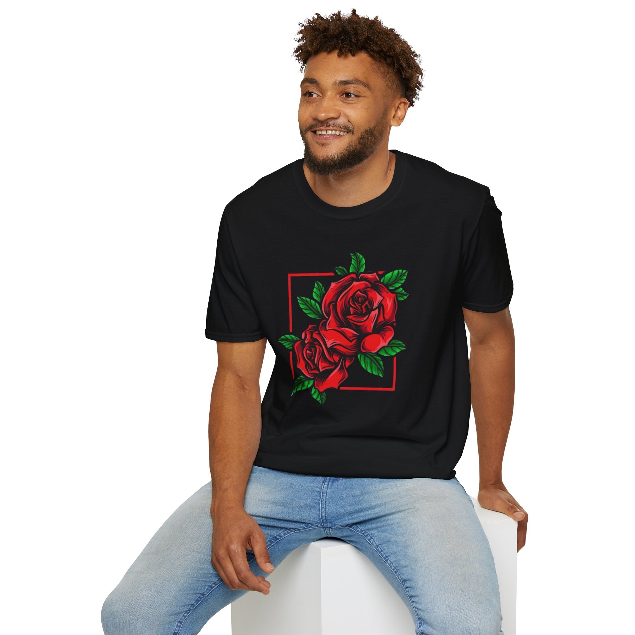 Red Rose Frame T-Shirt — Floral Graphic Tee for Women & Men