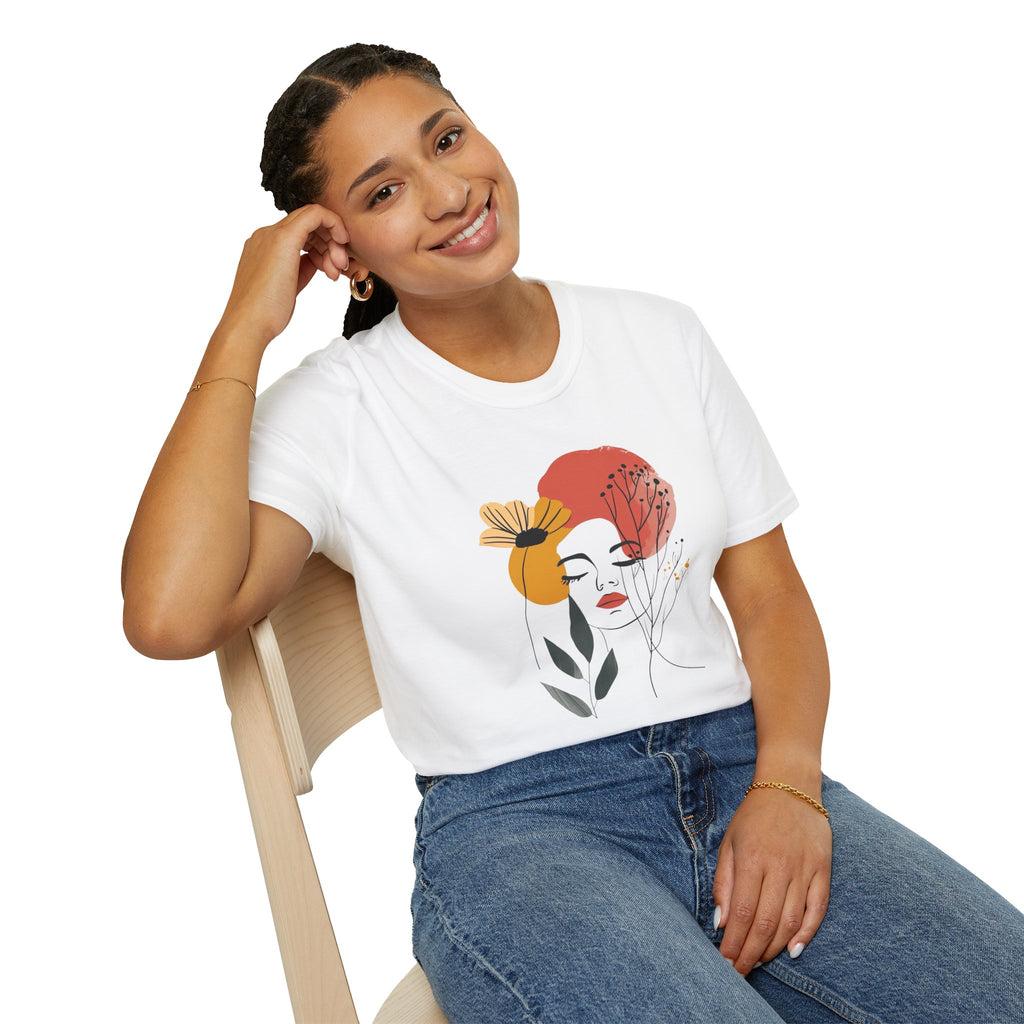 Abstract Floral Face T-Shirt — Minimalist Artistic Woman Graphic Tee