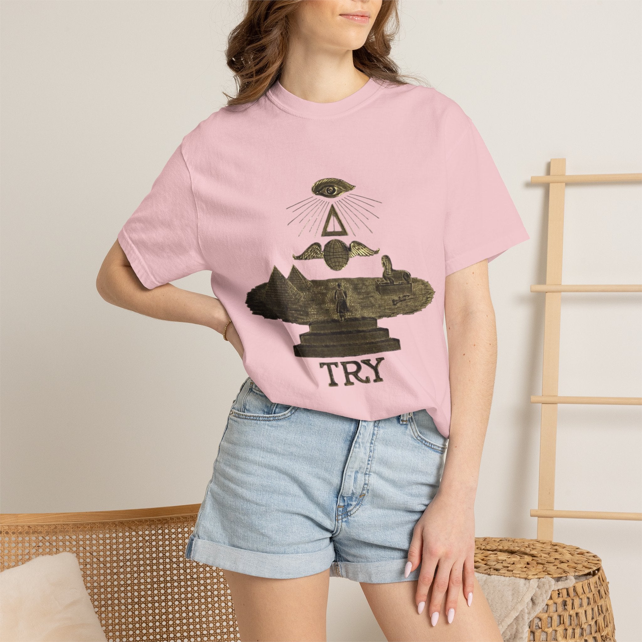 TRY Motivational T-Shirt — Vintage Eye & Triangle Graphic Tee