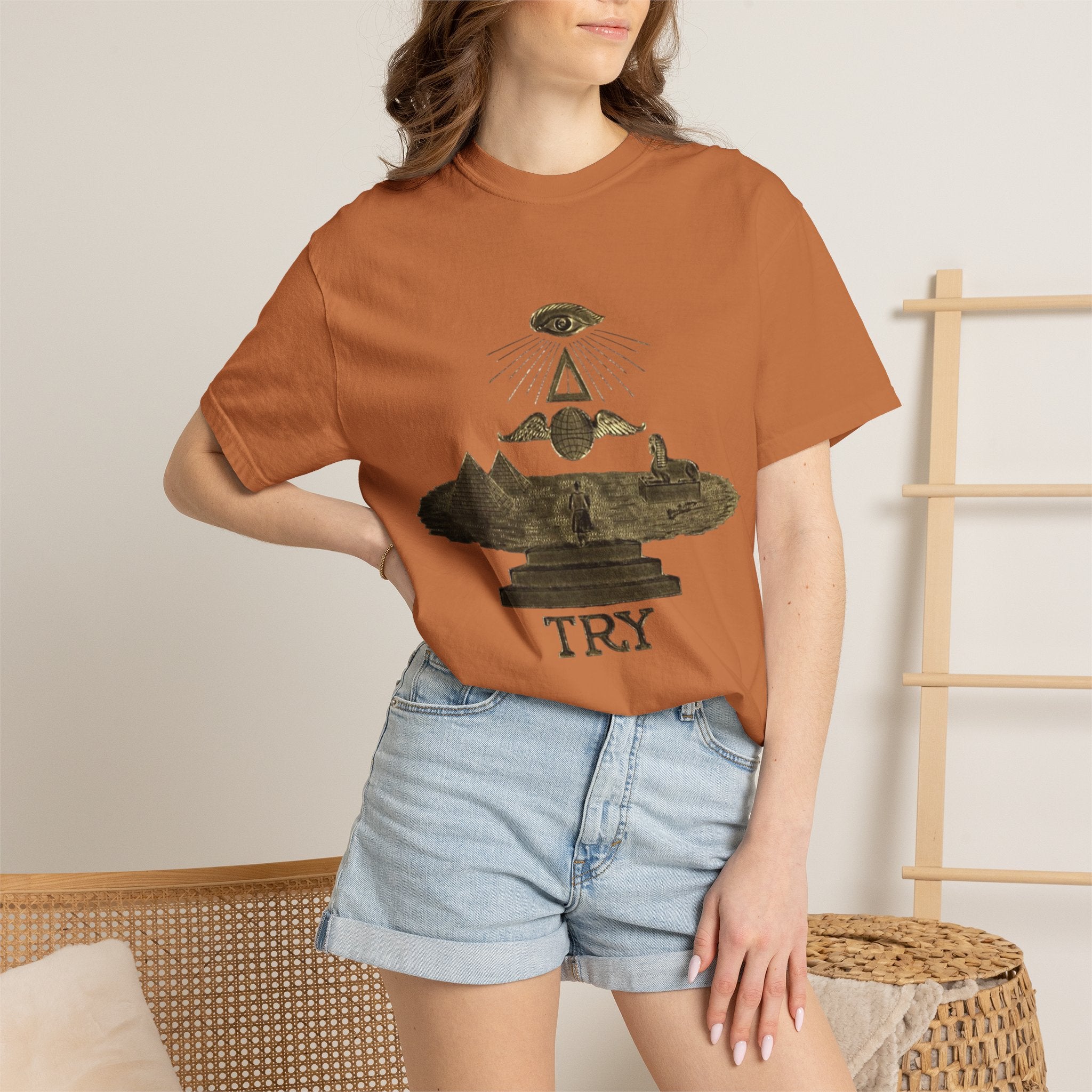 TRY Motivational T-Shirt — Vintage Eye & Triangle Graphic Tee