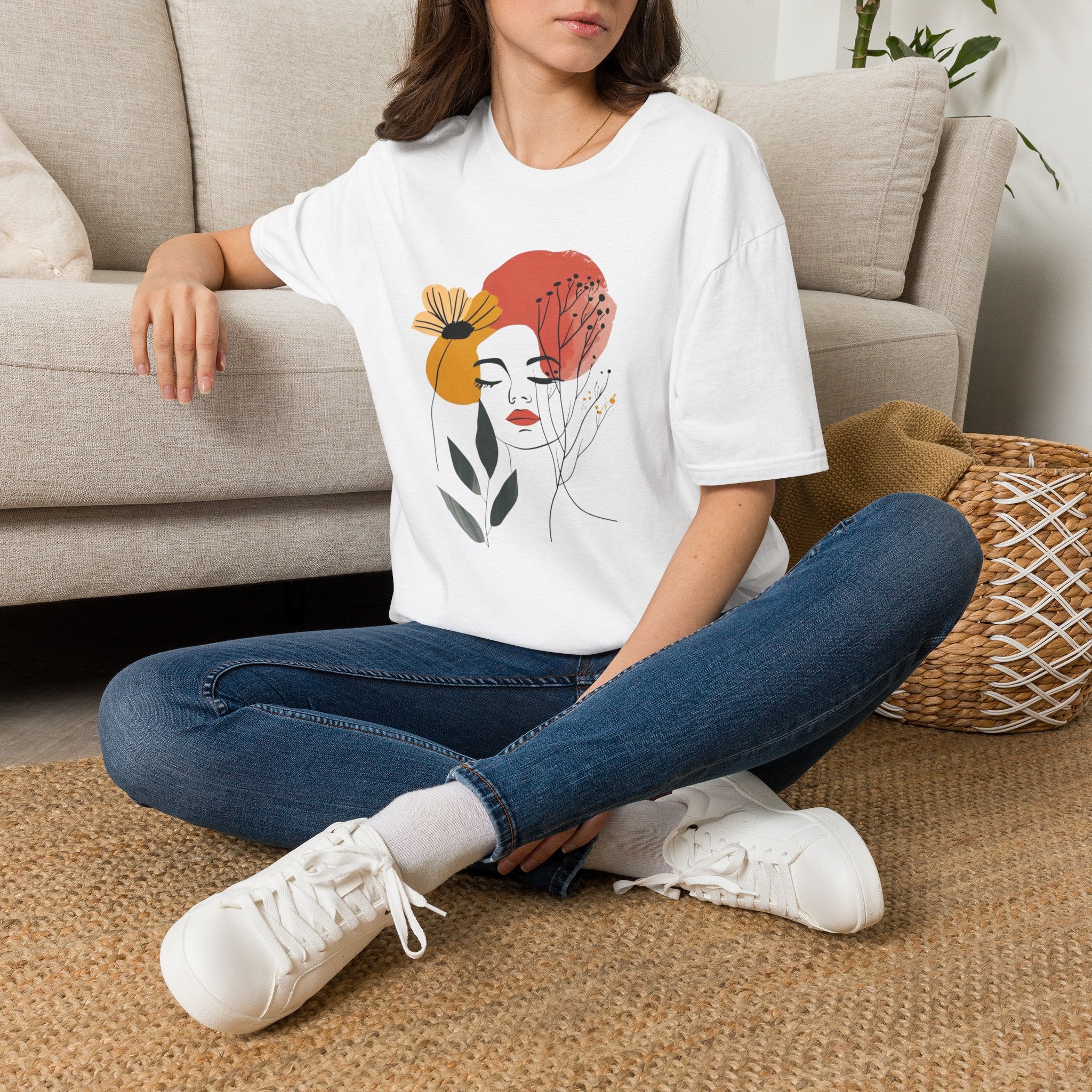 Abstract Floral Face T-Shirt — Minimalist Artistic Woman Graphic Tee