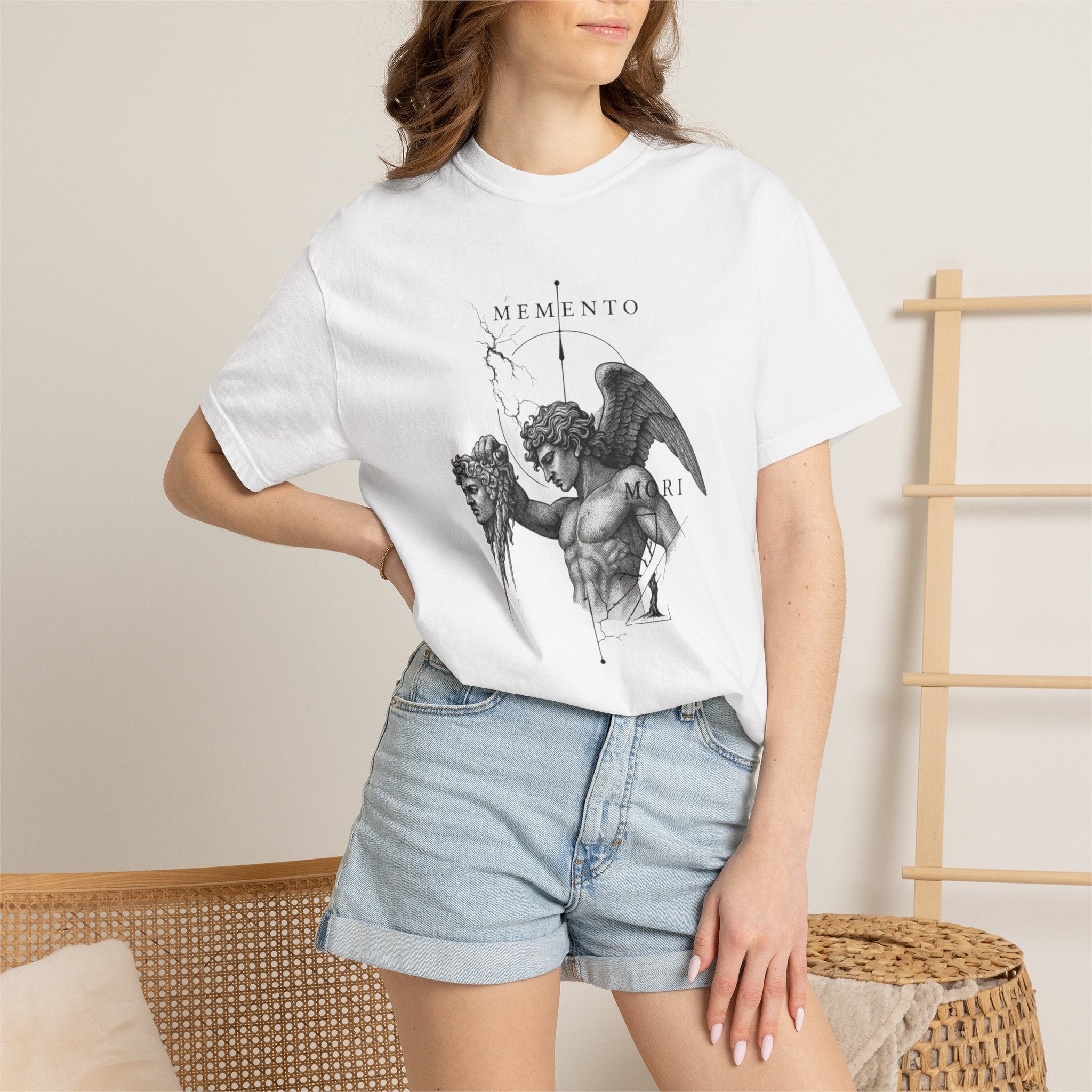 Memento Mori Angel T-Shirt — Gothic Classical Skull Illustration