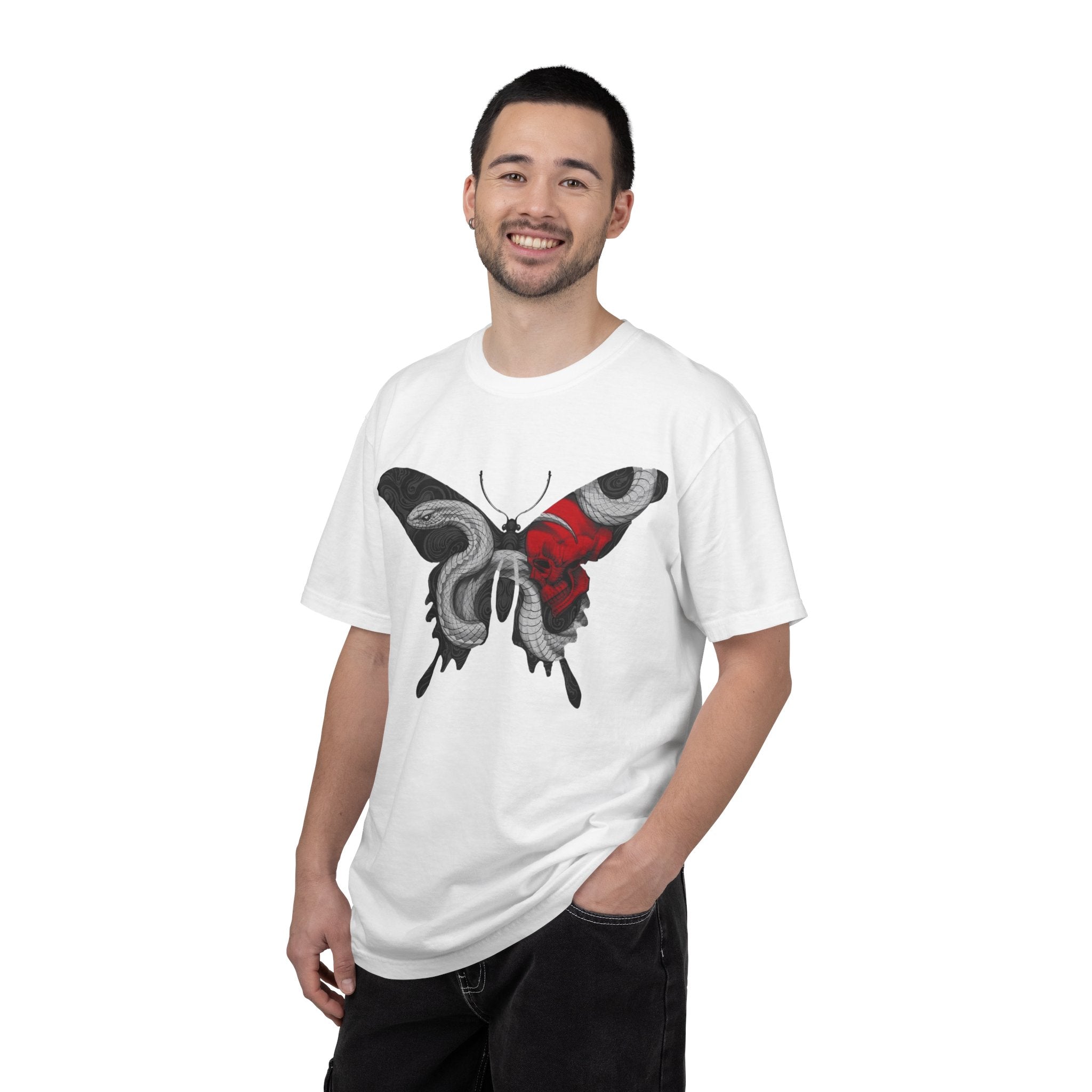 Mystic Moth Tee — Red Kabuki Mask Butterfly Graphic T-Shirt