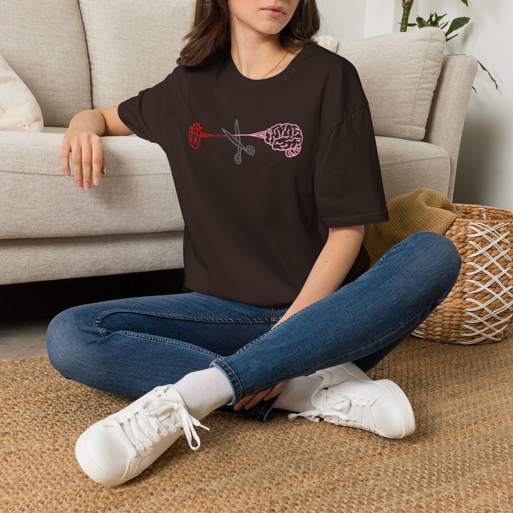 Heart and Brain Scissors T-Shirt | Heart vs Brain Illustration