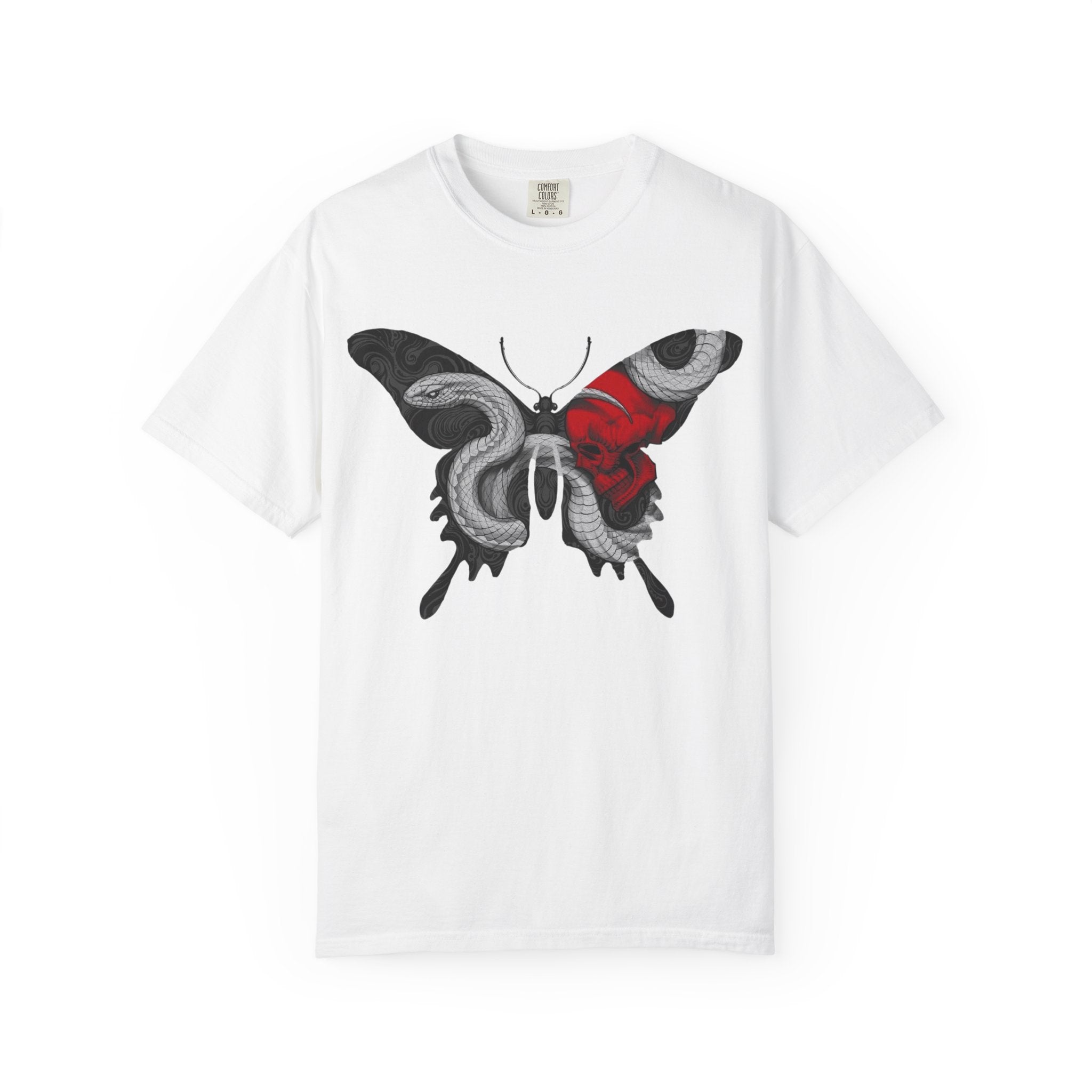 Mystic Moth Tee — Red Kabuki Mask Butterfly Graphic T-Shirt