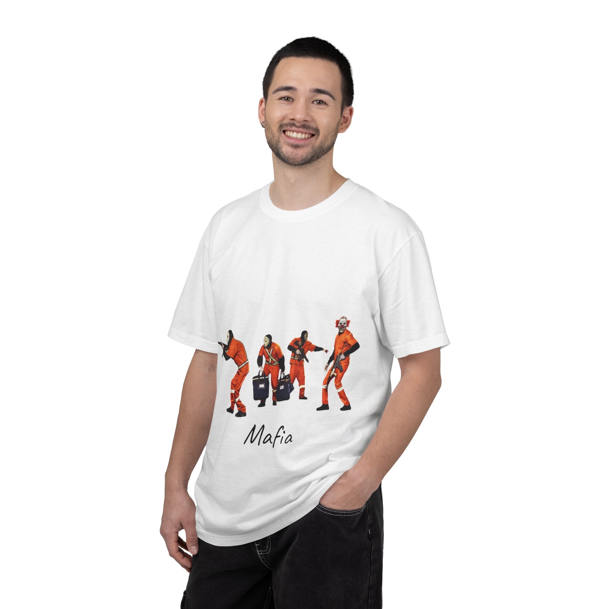 Mafia Heist Crew T-Shirt — Graphic Crew in Orange Jumpsuits