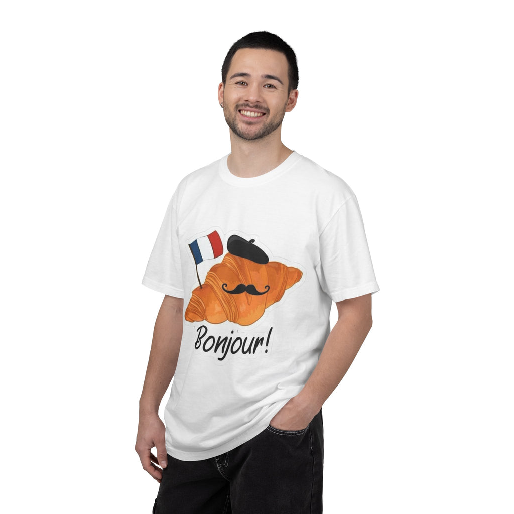 Bonjour croissant with beret and French flag T-shirt | French pastry design