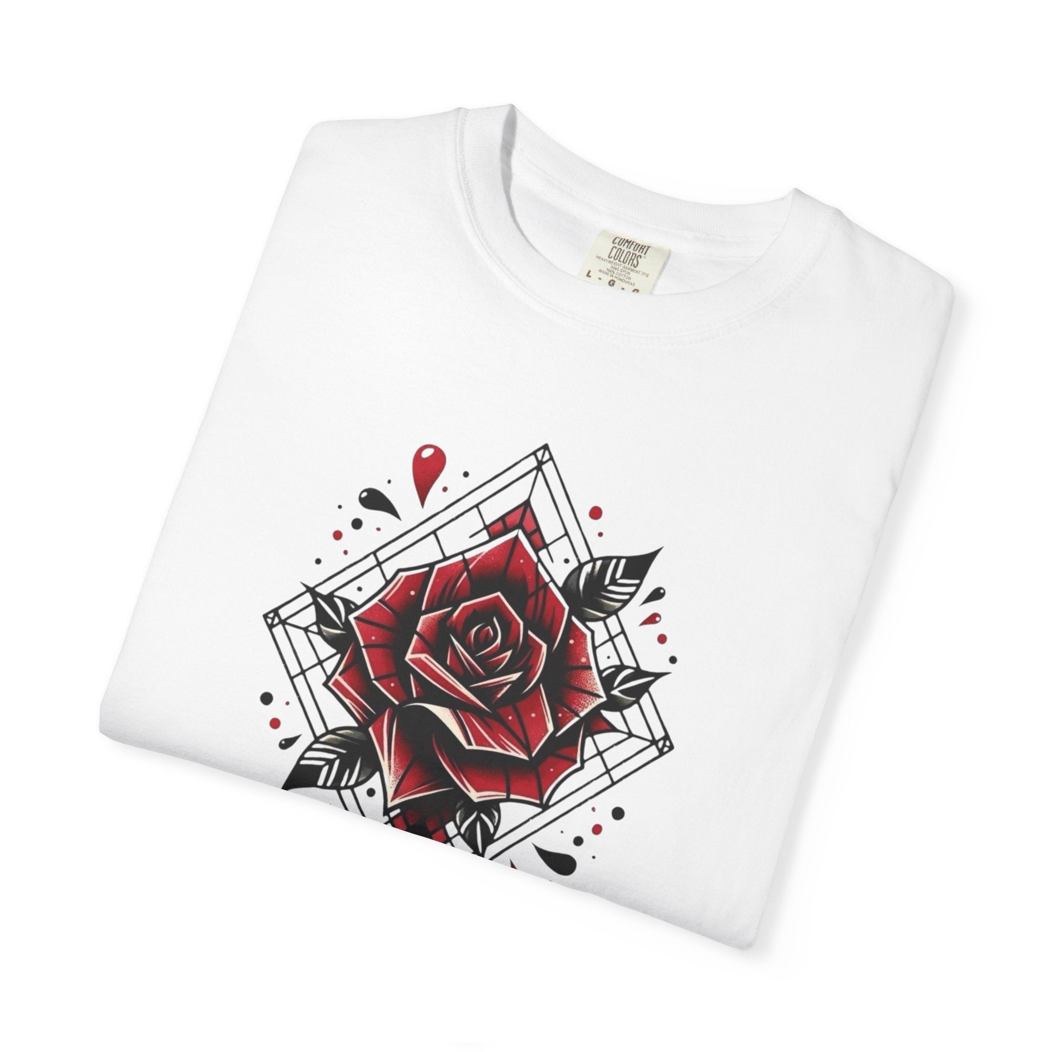 Rose Tattoo Graphic T-Shirt — Red Rose Diamond Design