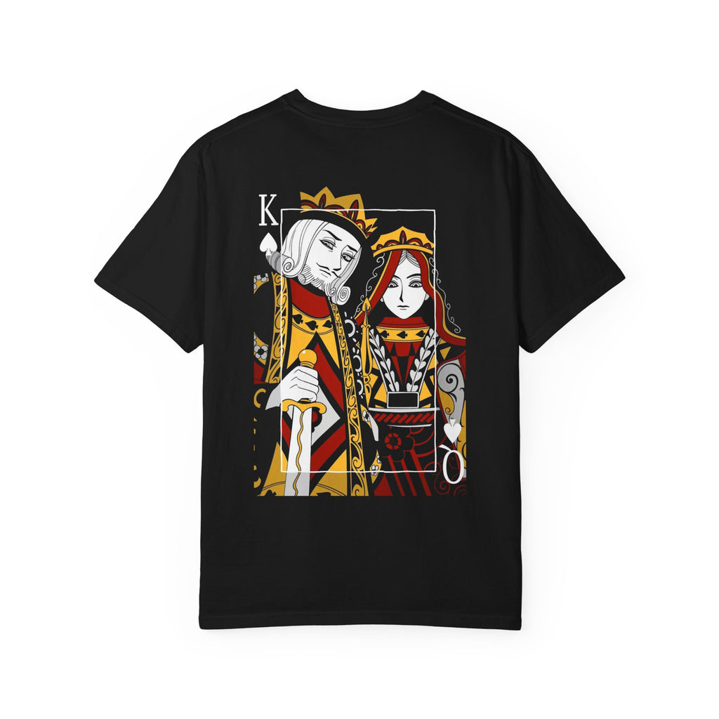Graphic T-Shirt — Gothic Red Rose & Playing Card King/Queen Design