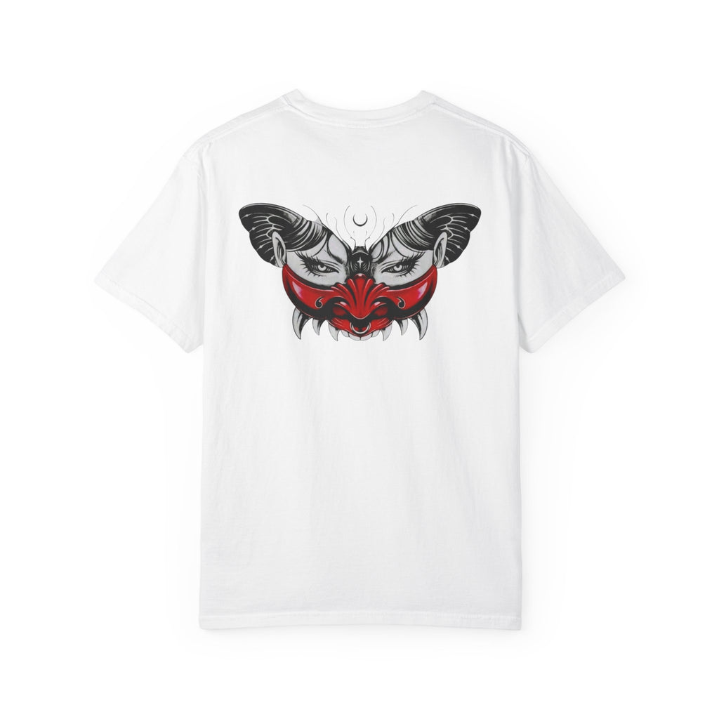 Mystic Moth Tee — Red Kabuki Mask Butterfly Graphic T-Shirt