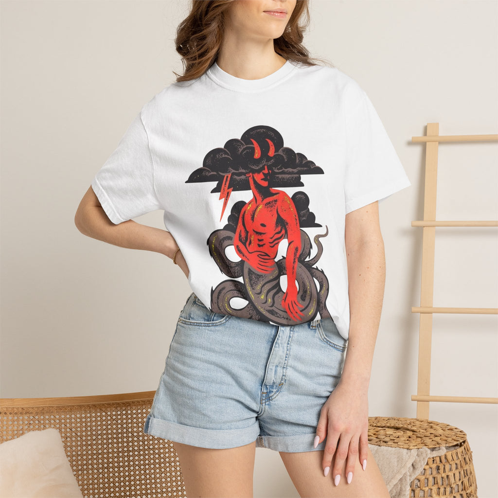 Graphic T-Shirt — Red Devil & Serpent Illustration Tee