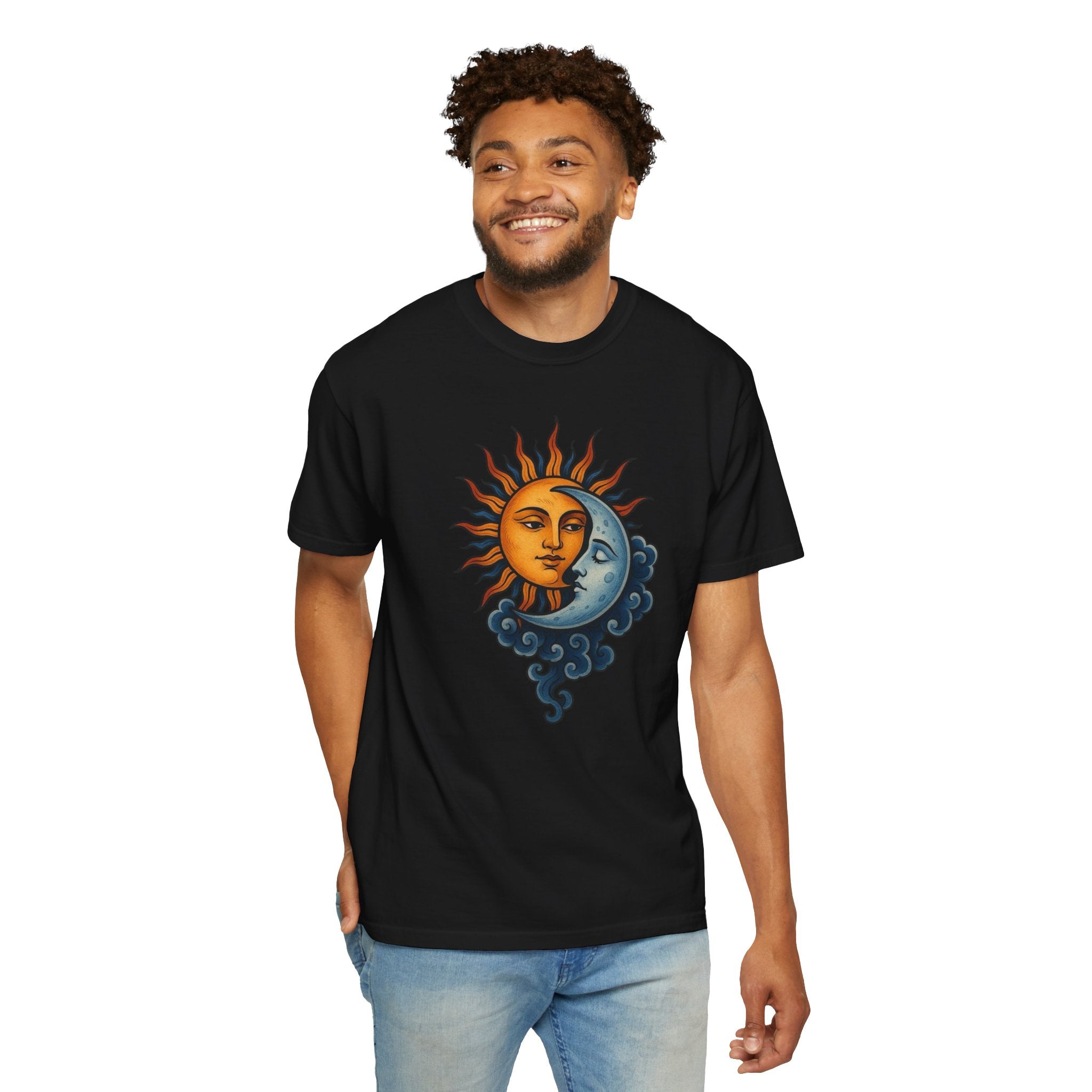 Sun and Moon Vintage Graphic T-Shirt — Celestial Solar Lunar Design