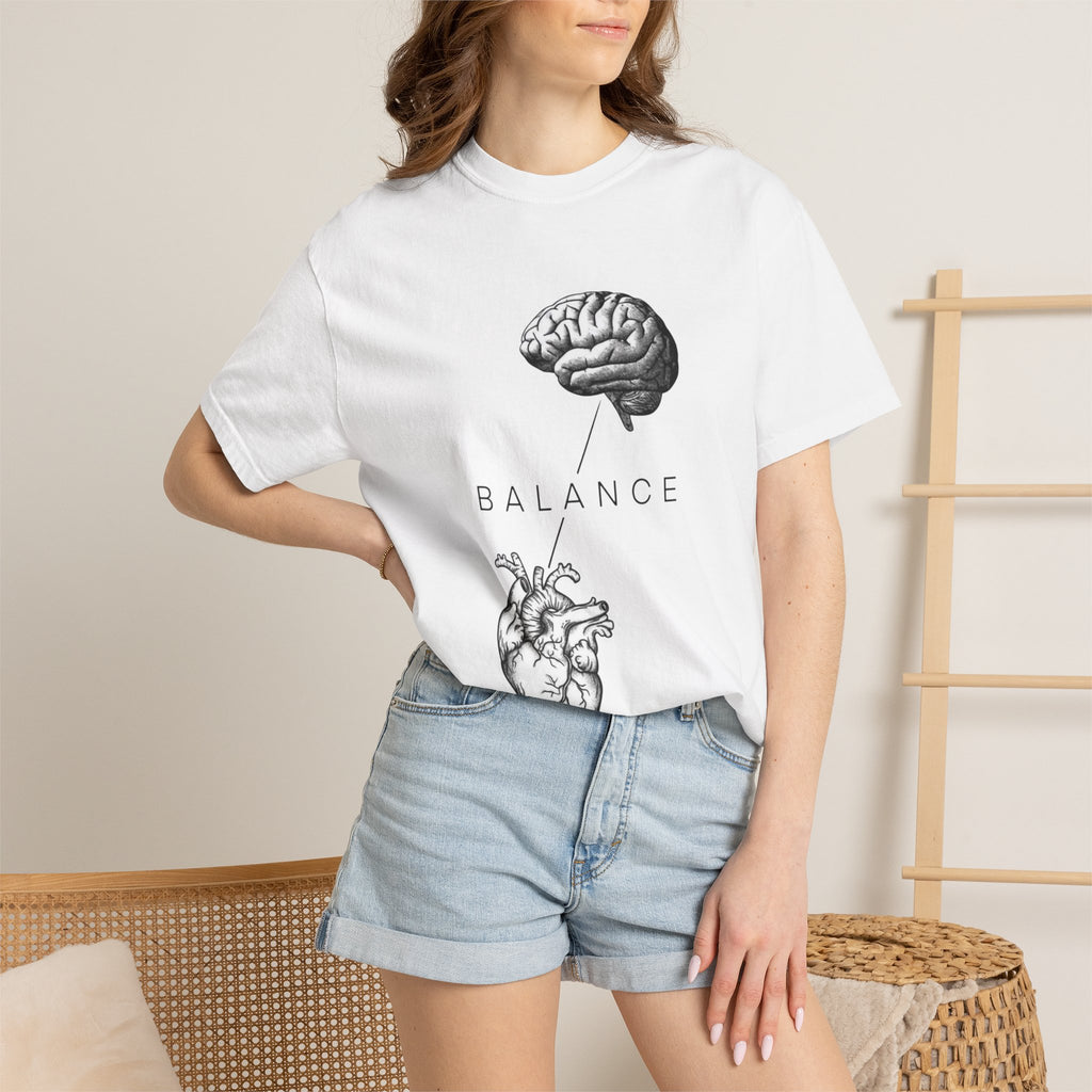 Balance Heart & Brain T-Shirt — Anatomical Illustration Tee