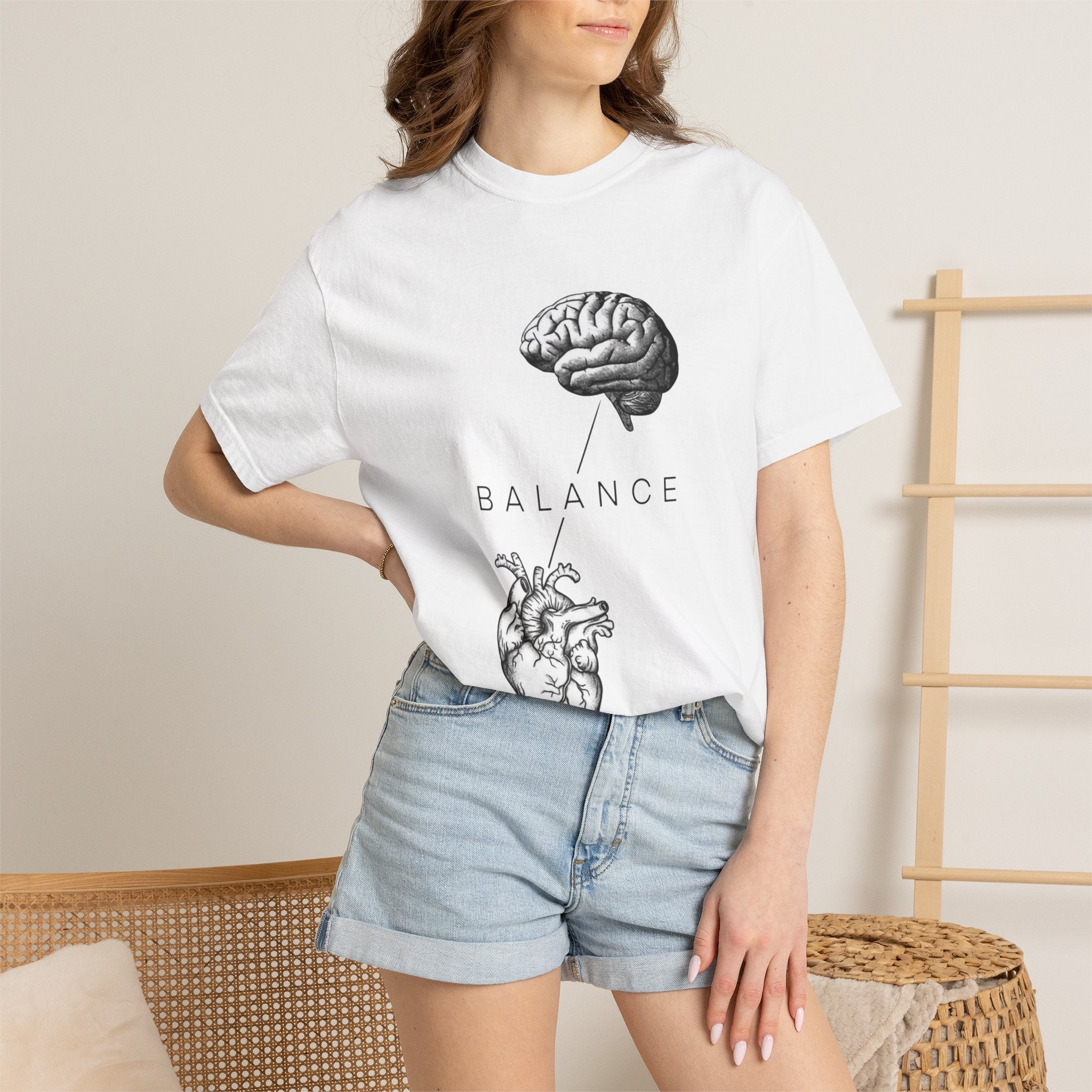 Balance Heart & Brain T-Shirt — Anatomical Illustration Tee