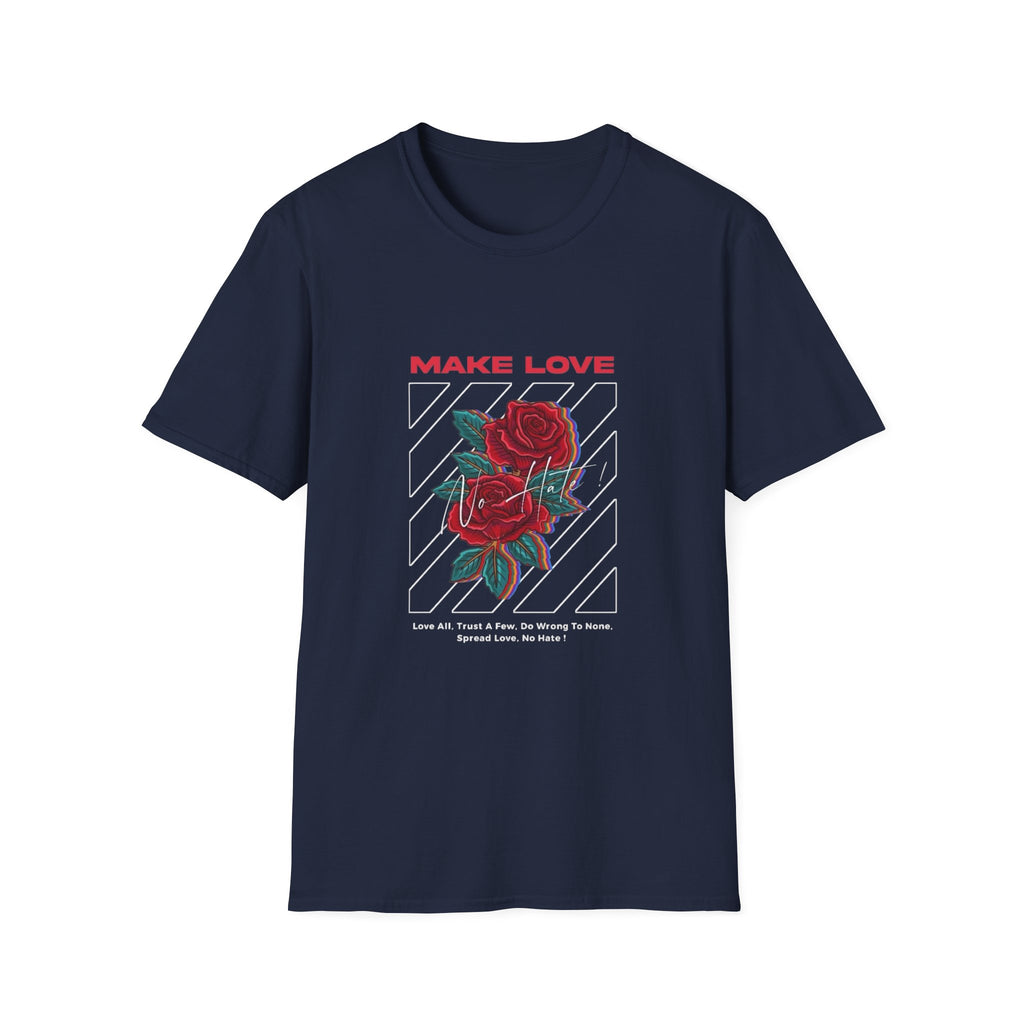 Make Love Rose graphic T-Shirt | Retro stripes, red rose design