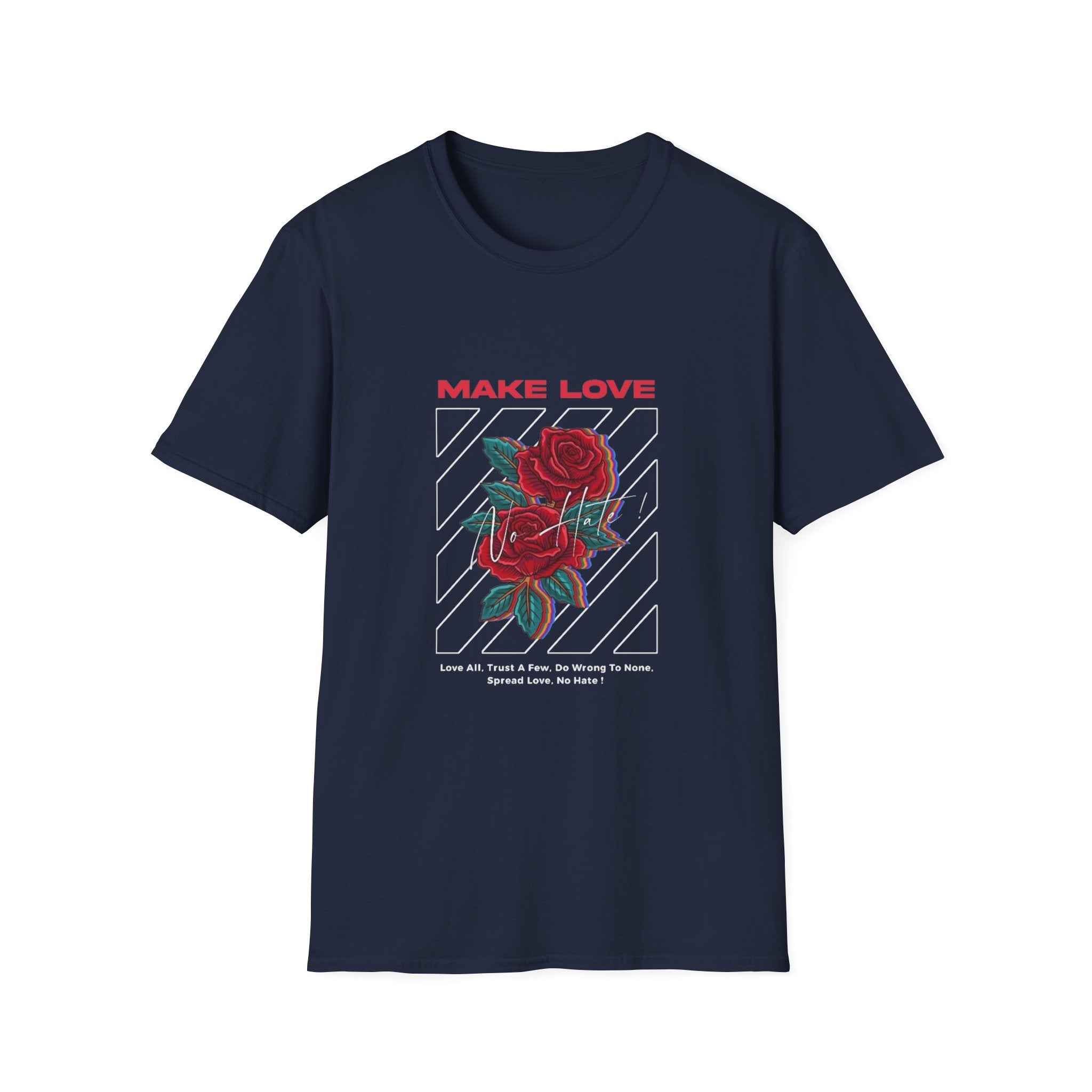 Make Love Rose graphic T-Shirt | Retro stripes, red rose design